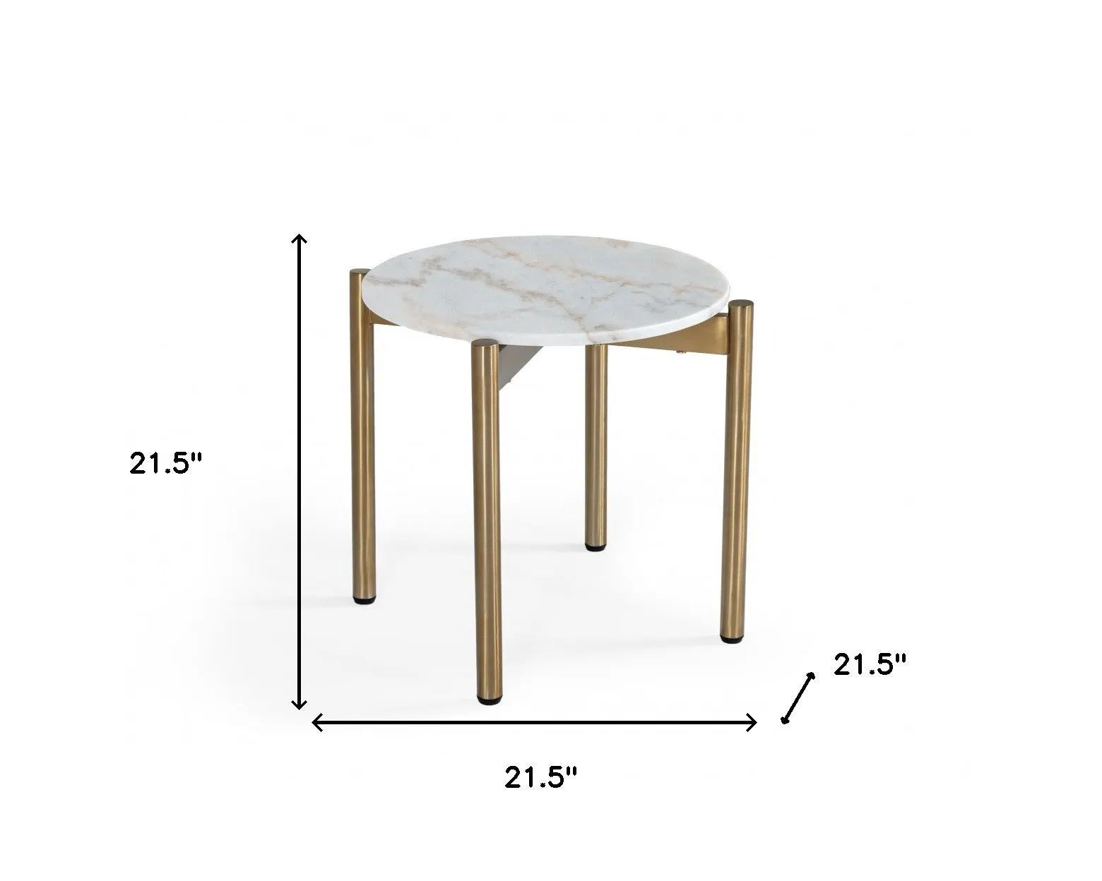 22" Gold And White Marble Round End Table By Homeroots