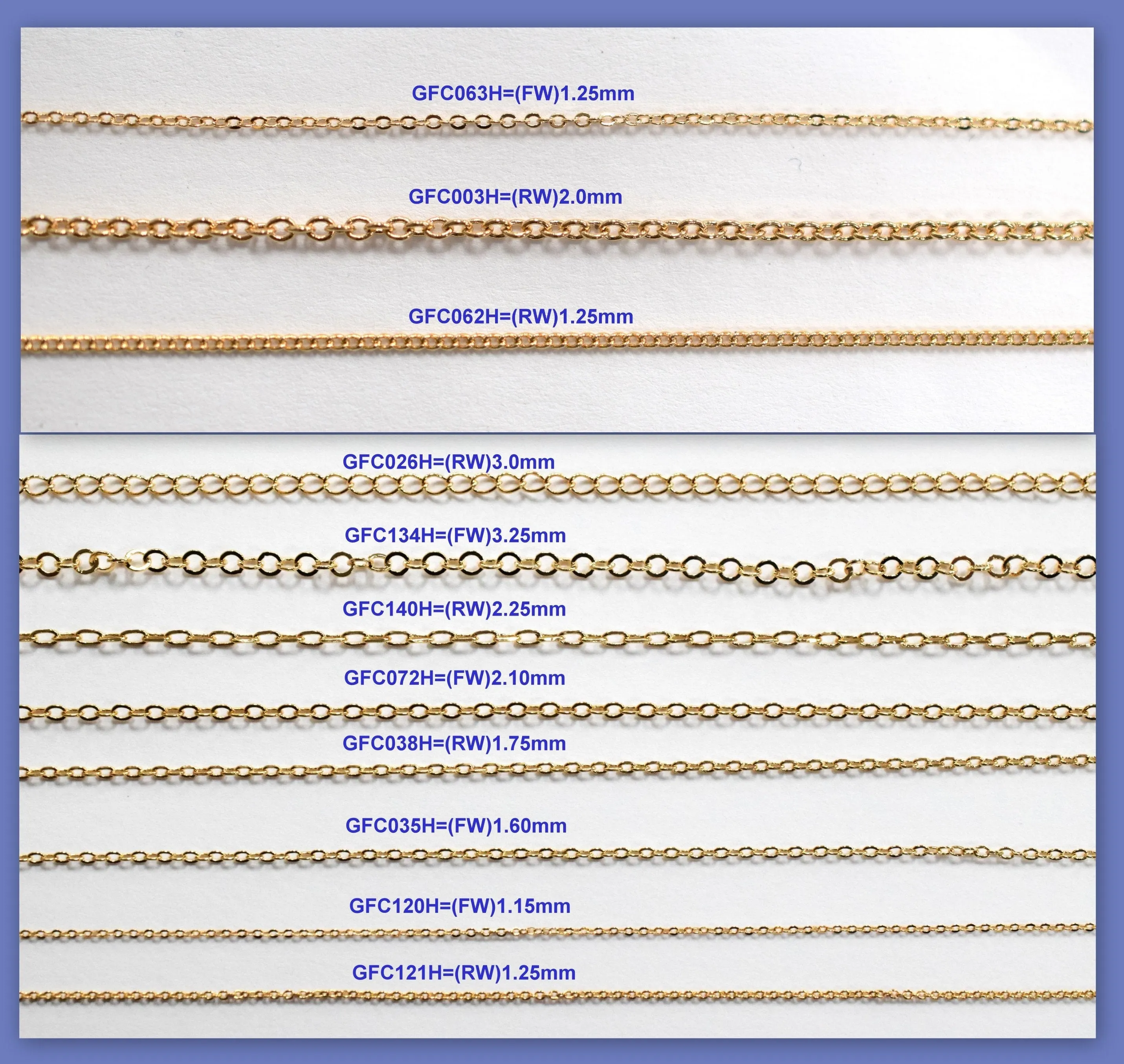 3 Ft Gold Filled Look, Flat Cable, Link Extension Chain 18K 1.15/1.25/1.6/1.75/2.0/2.10/2.25/3.0/3.25mm Findings dainty shiny For Jewelry Making