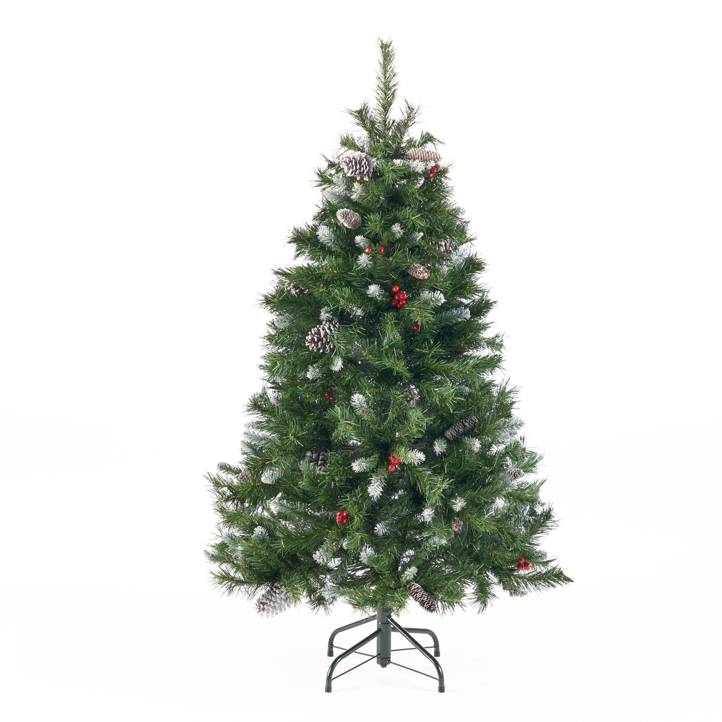 4.5-foot Mixed Spruce Hinged Artificial Christmas Tree with Frosted Branches, Red Berries, and Frosted Pinecones - NH663703