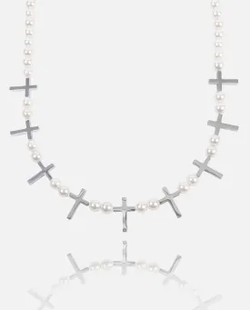 6mm Pearl Multi Cross Necklace