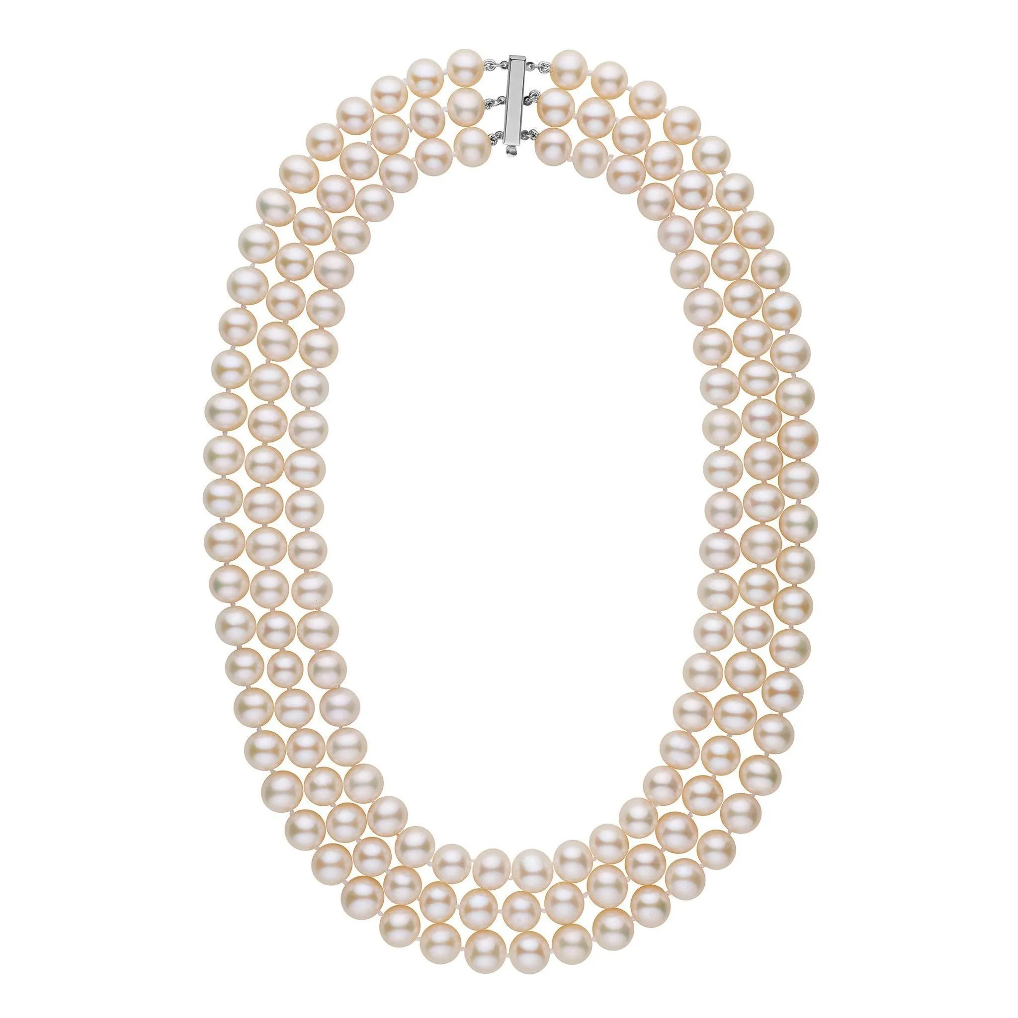 7.5-8.0 mm Triple-Strand AAA White Freshwater Cultured Pearl Necklace