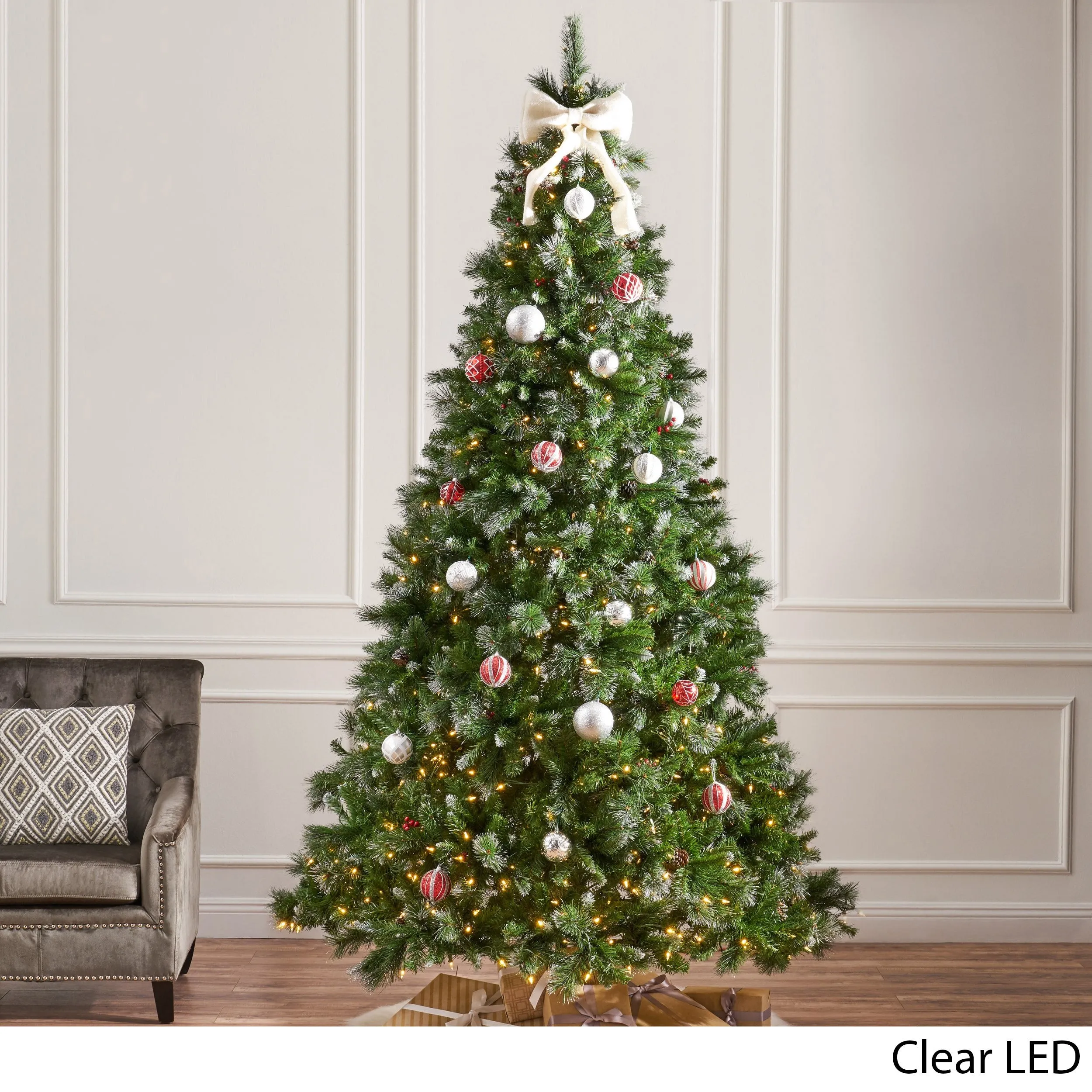 9-foot Mixed Spruce Pre-Lit Clear LED Hinged Artificial Christmas Tree with Glitter Branches - NH641113