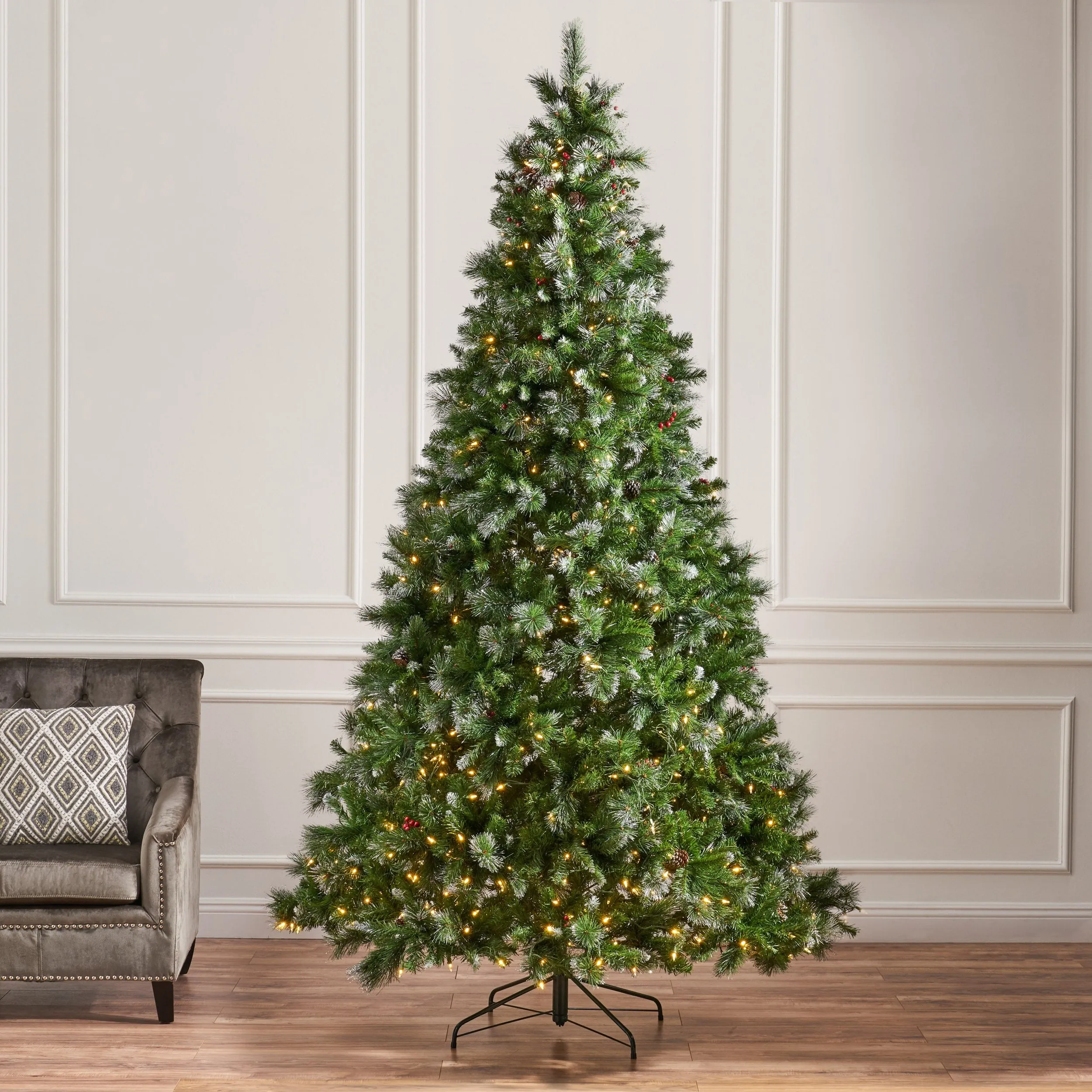 9-foot Mixed Spruce Pre-Lit Clear LED Hinged Artificial Christmas Tree with Glitter Branches - NH641113