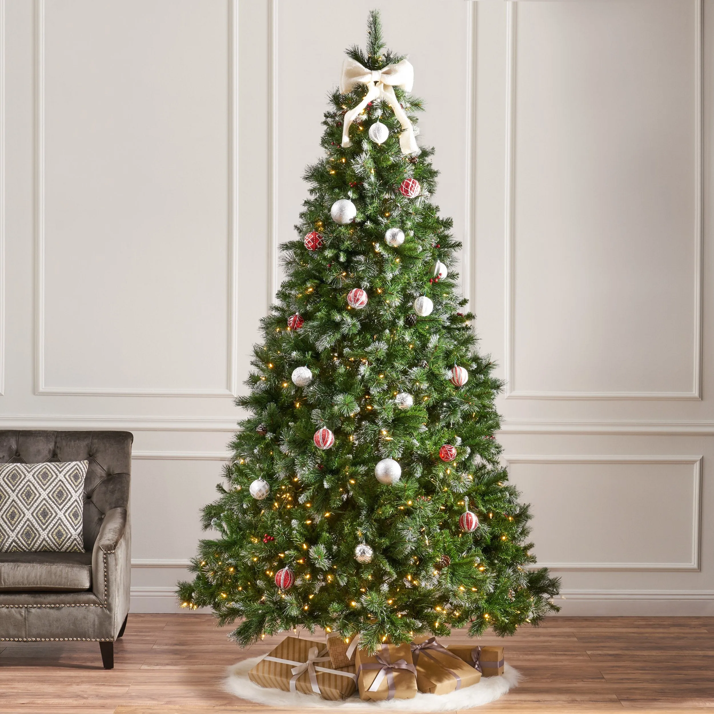 9-foot Mixed Spruce Pre-Lit Clear LED Hinged Artificial Christmas Tree with Glitter Branches - NH641113