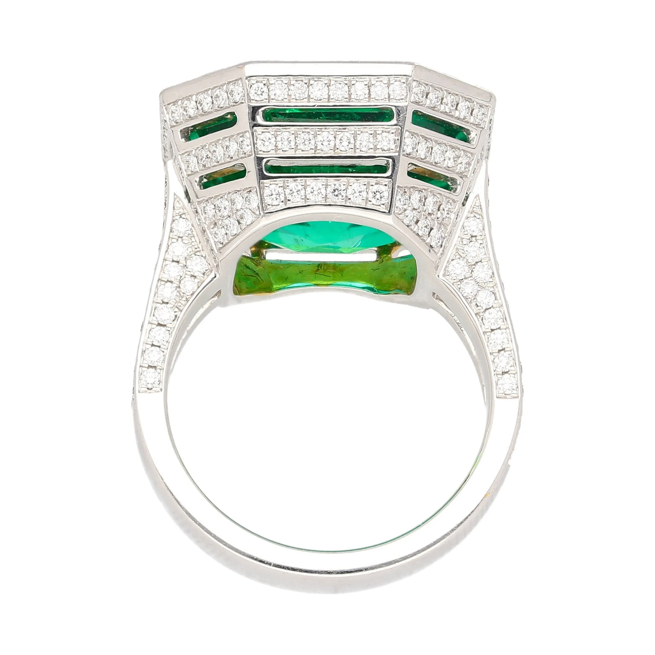 AGL Certified 17 Carat Octagonal Cut Minor Oil Colombian Emerald Ring