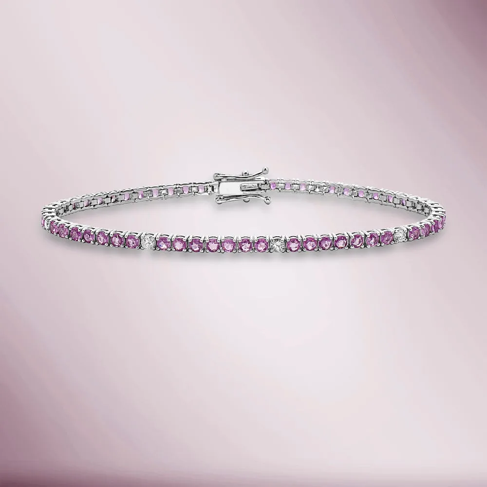 Alternate Diamond & Pink Sapphires Tennis Bracelet (6.10 ct.) 4-Prongs Setting in 14K Gold