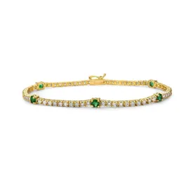 Alternate Diamond & Round Emerald Tennis Bracelet (3.25 ct.) 4-Prongs Setting in 14K Gold