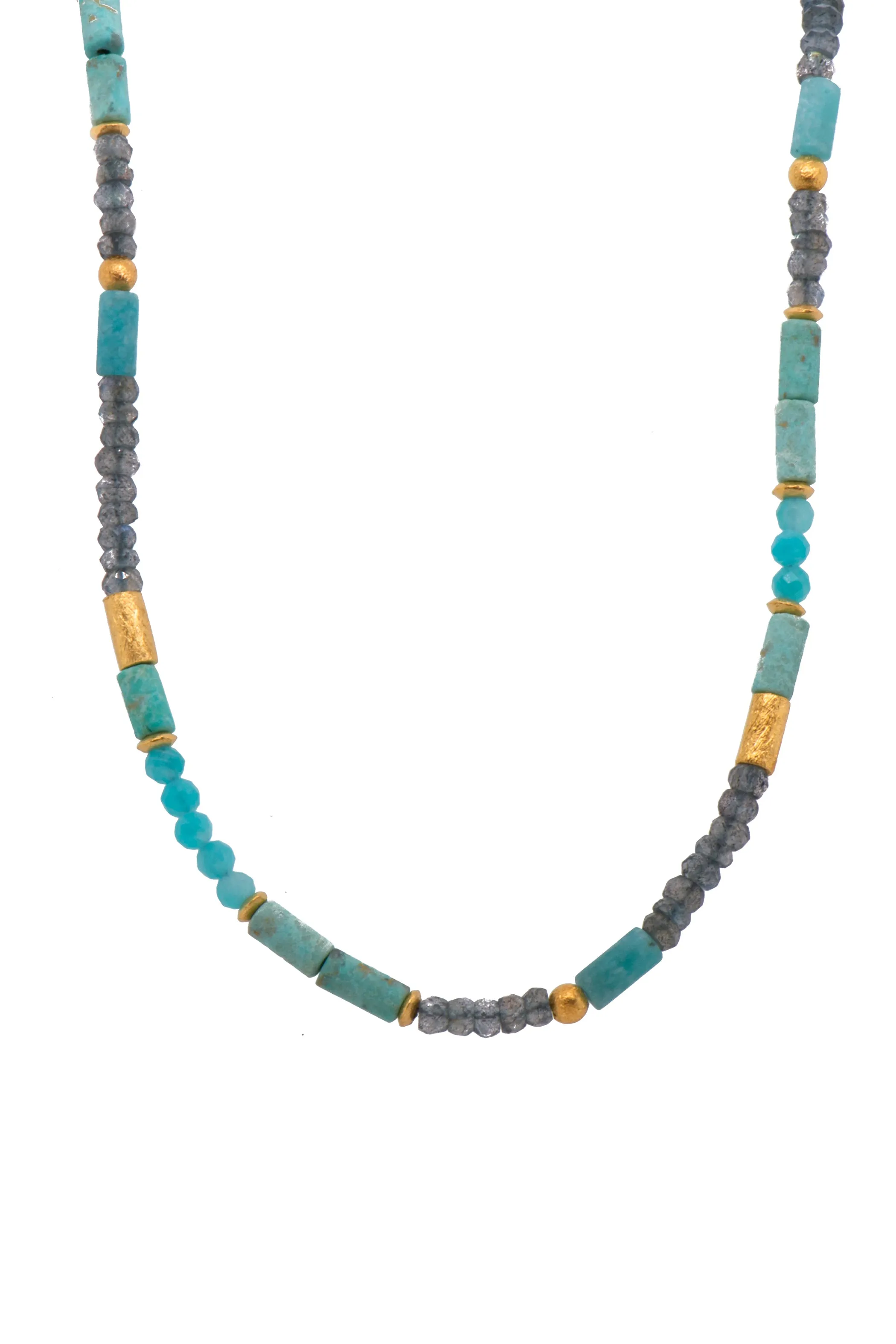 Amazonite and Labradorite 3mm Necklace Fair Trade 24K Gold Vermeil