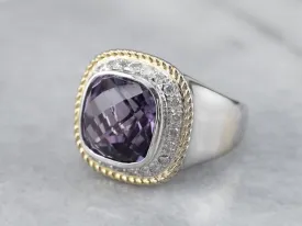 Amethyst Diamond Halo White Gold Statement Ring