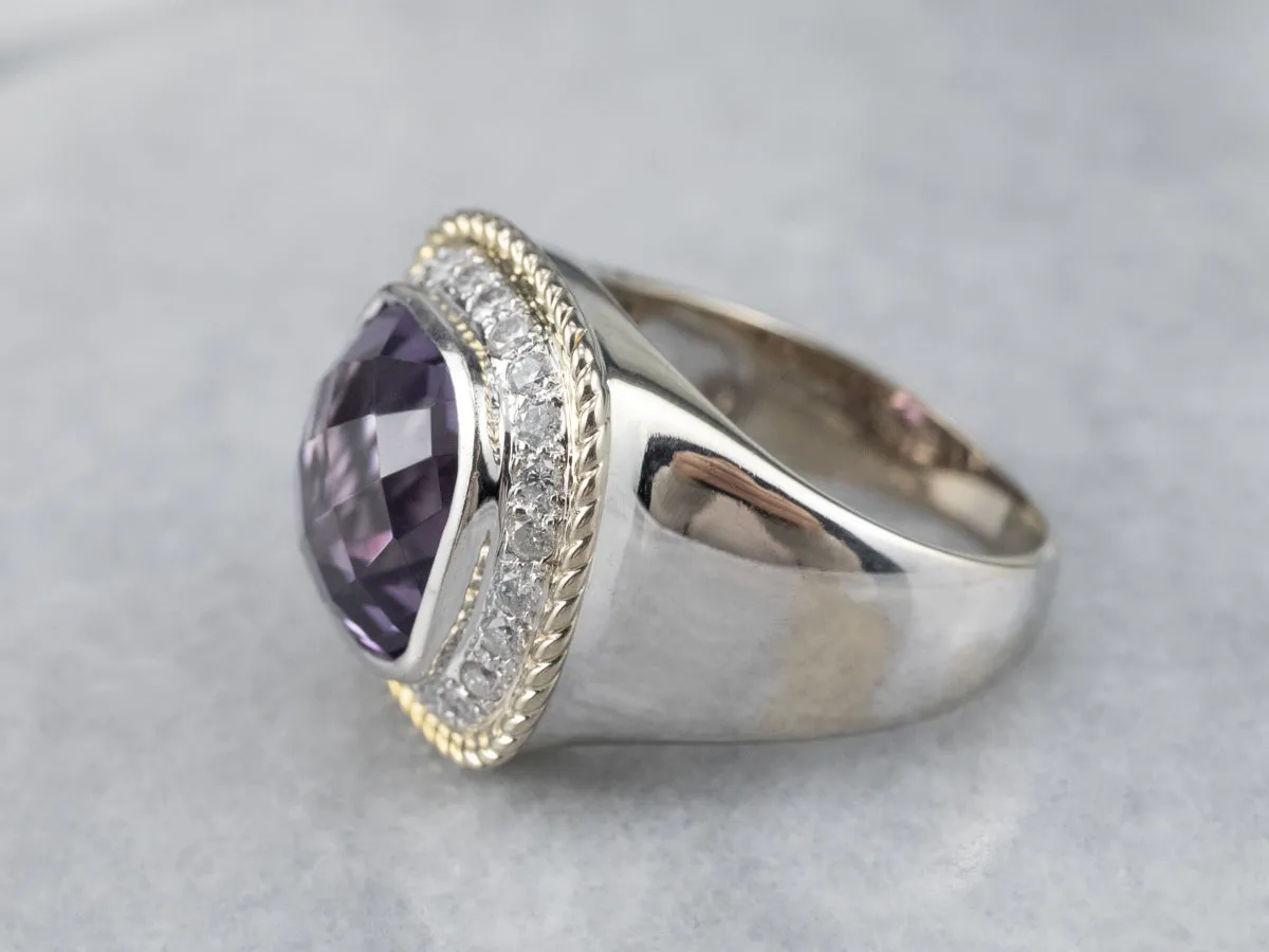 Amethyst Diamond Halo White Gold Statement Ring