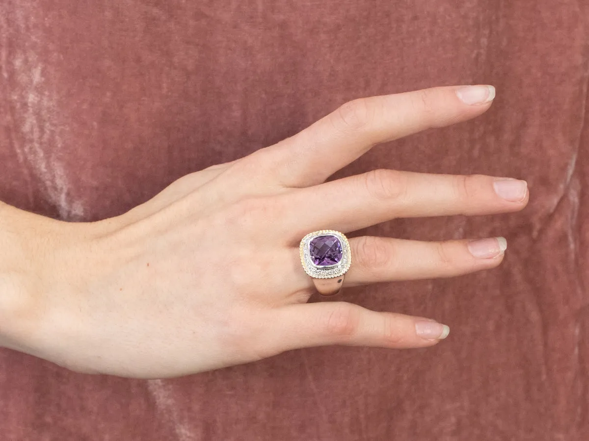 Amethyst Diamond Halo White Gold Statement Ring