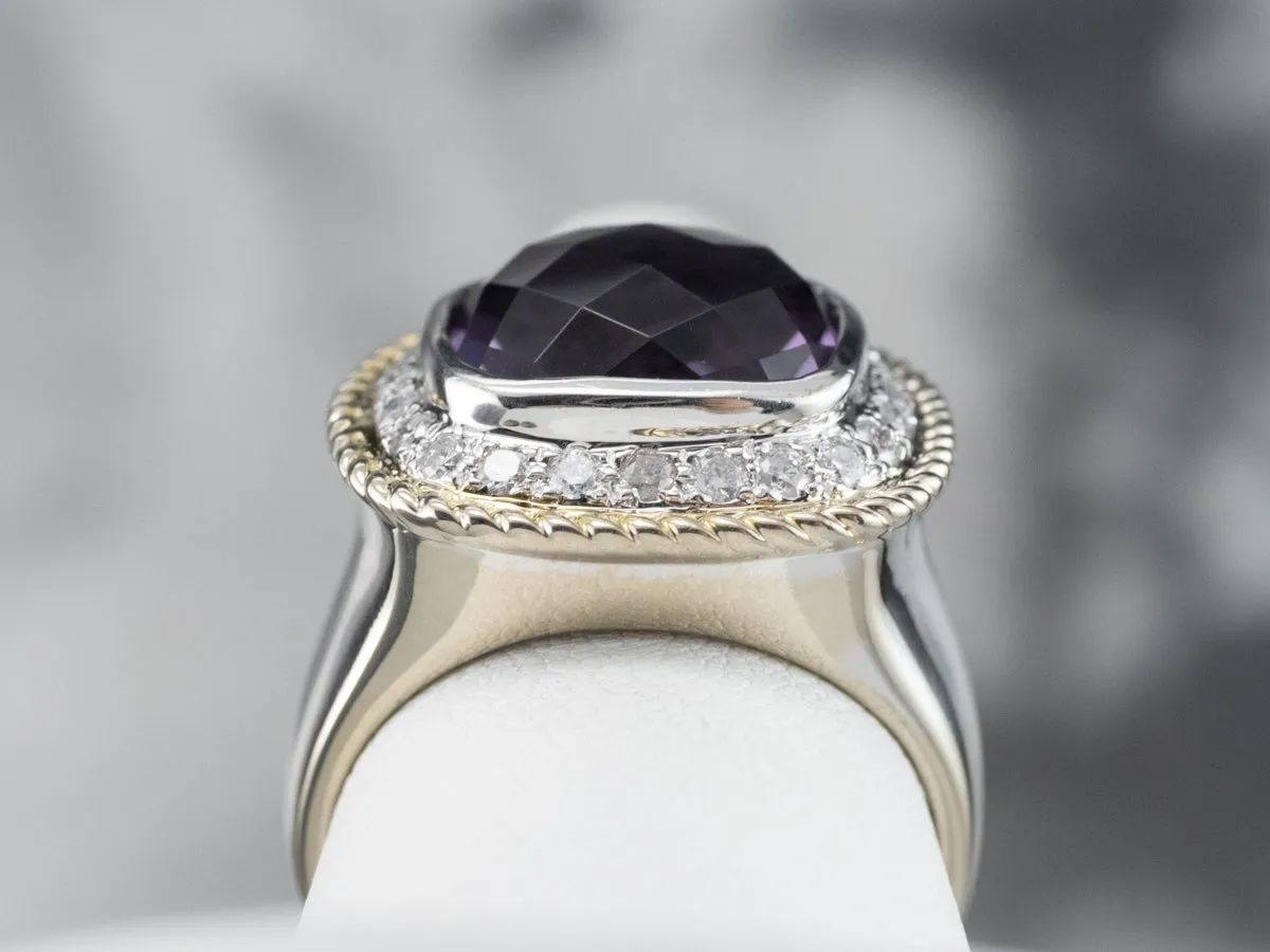 Amethyst Diamond Halo White Gold Statement Ring