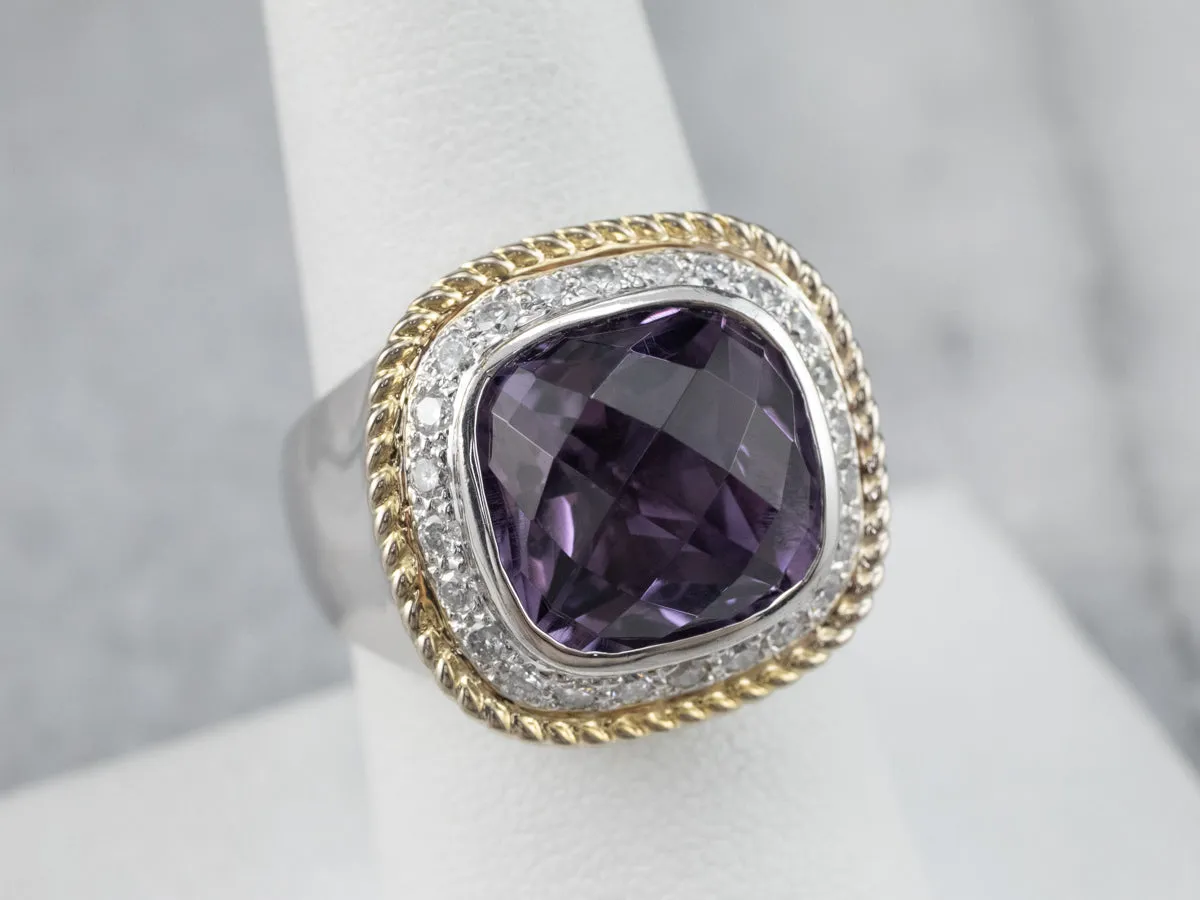 Amethyst Diamond Halo White Gold Statement Ring