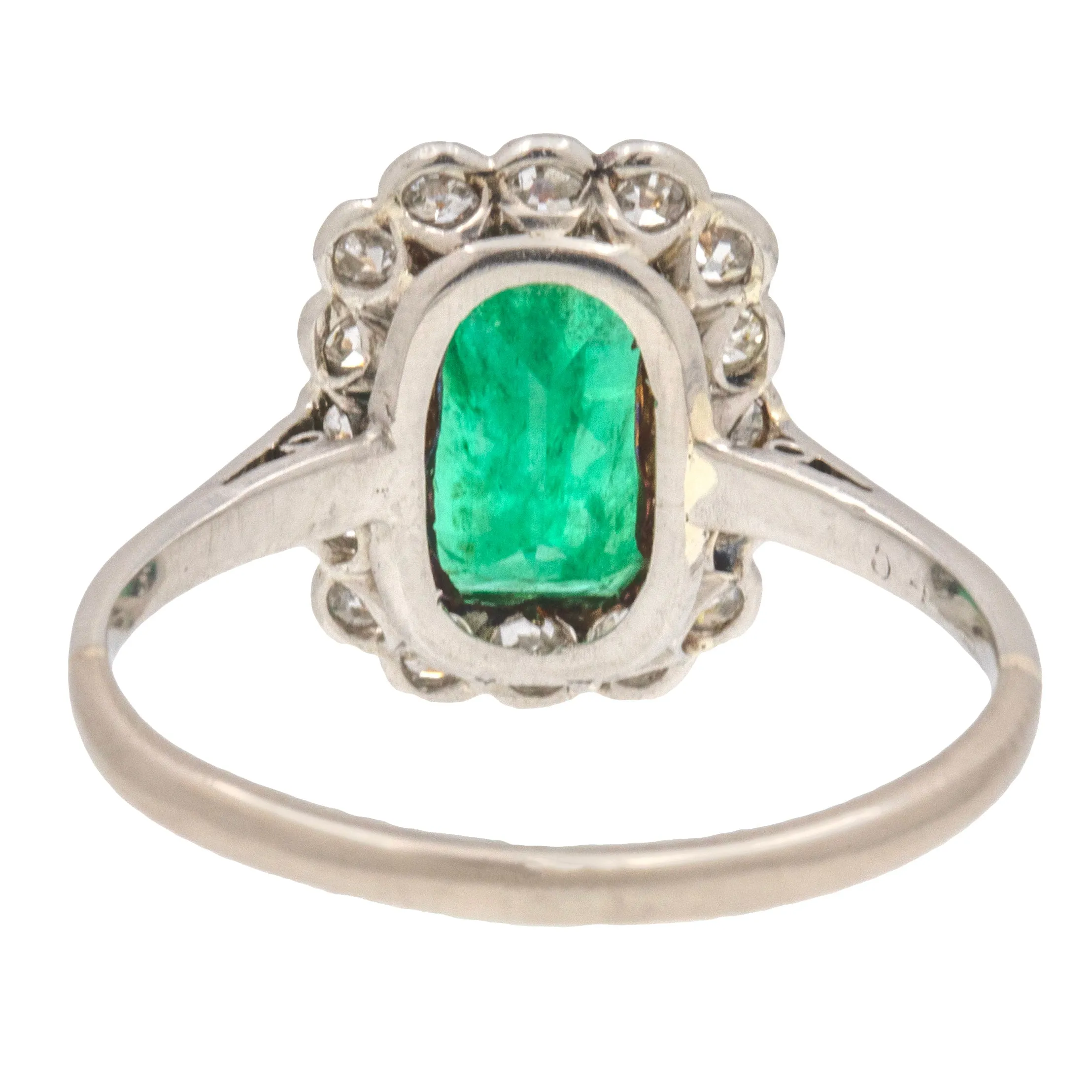 Antique 18ct Gold Emerald Diamond Cluster Ring, 1.16ct Natural Emerald