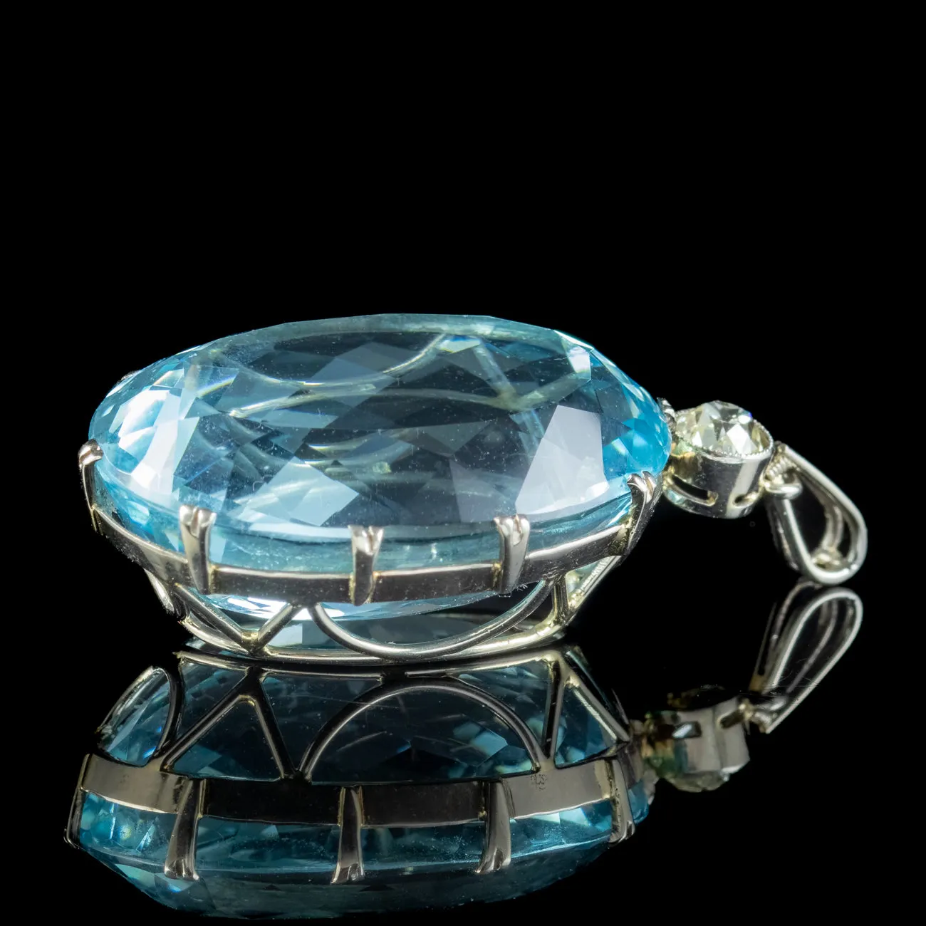 Antique Art Deco Aquamarine Diamond Pendant 25ct Aqua