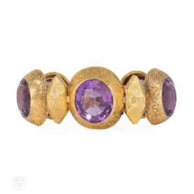 Antique engraved gold and cushion-cut amethyst bracelet