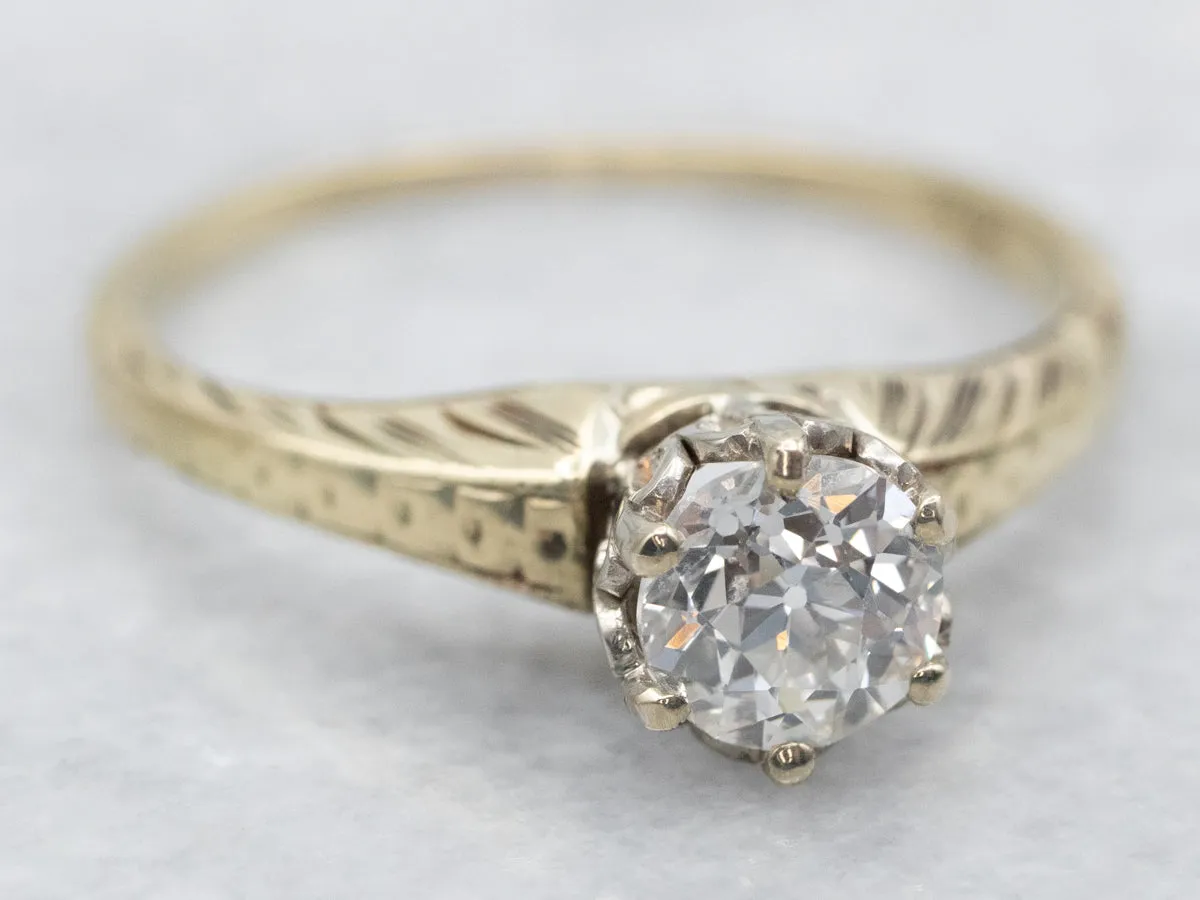 Antique European Cut Diamond Solitaire Engagement Ring