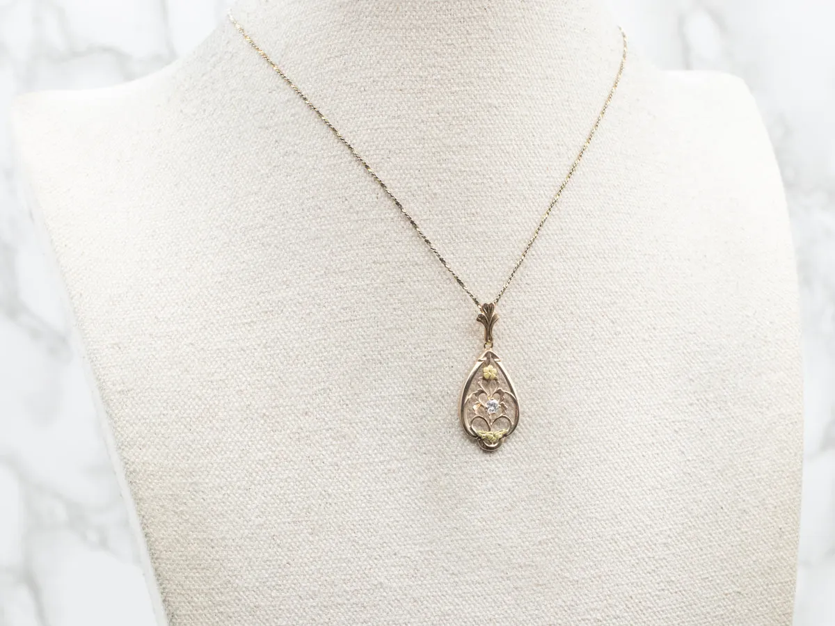 Antique Floral Diamond Lavalier Pendant