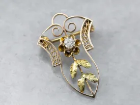 Antique Old Mine Cut Diamond Buttercup Pin