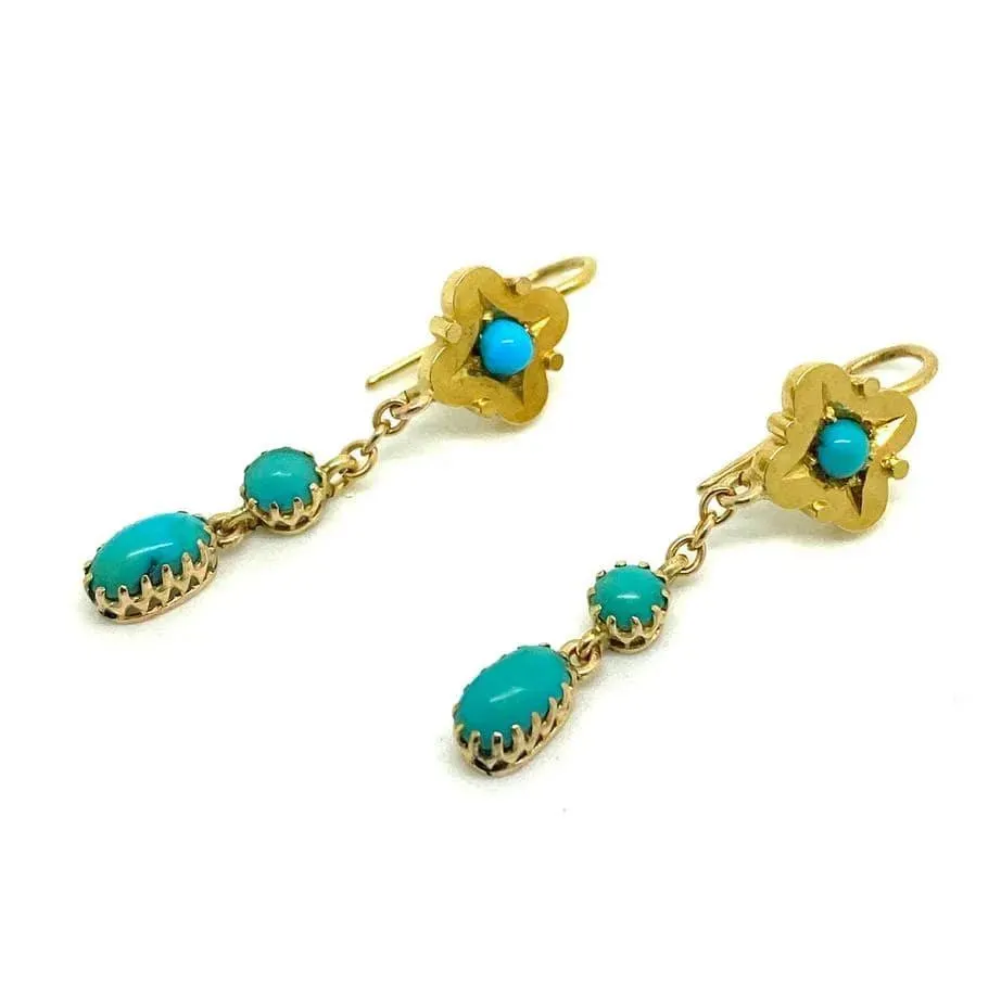 Antique Victorian Turquoise 15ct Gold Drop Earrings