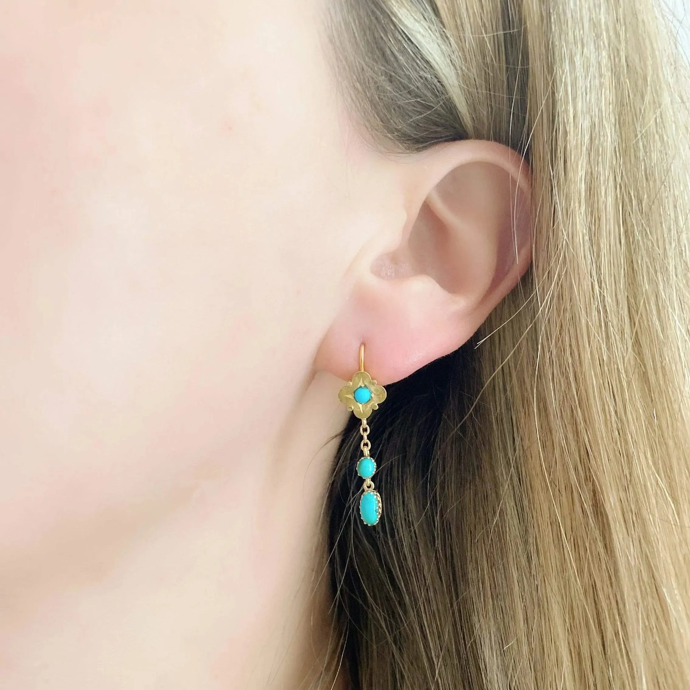 Antique Victorian Turquoise 15ct Gold Drop Earrings