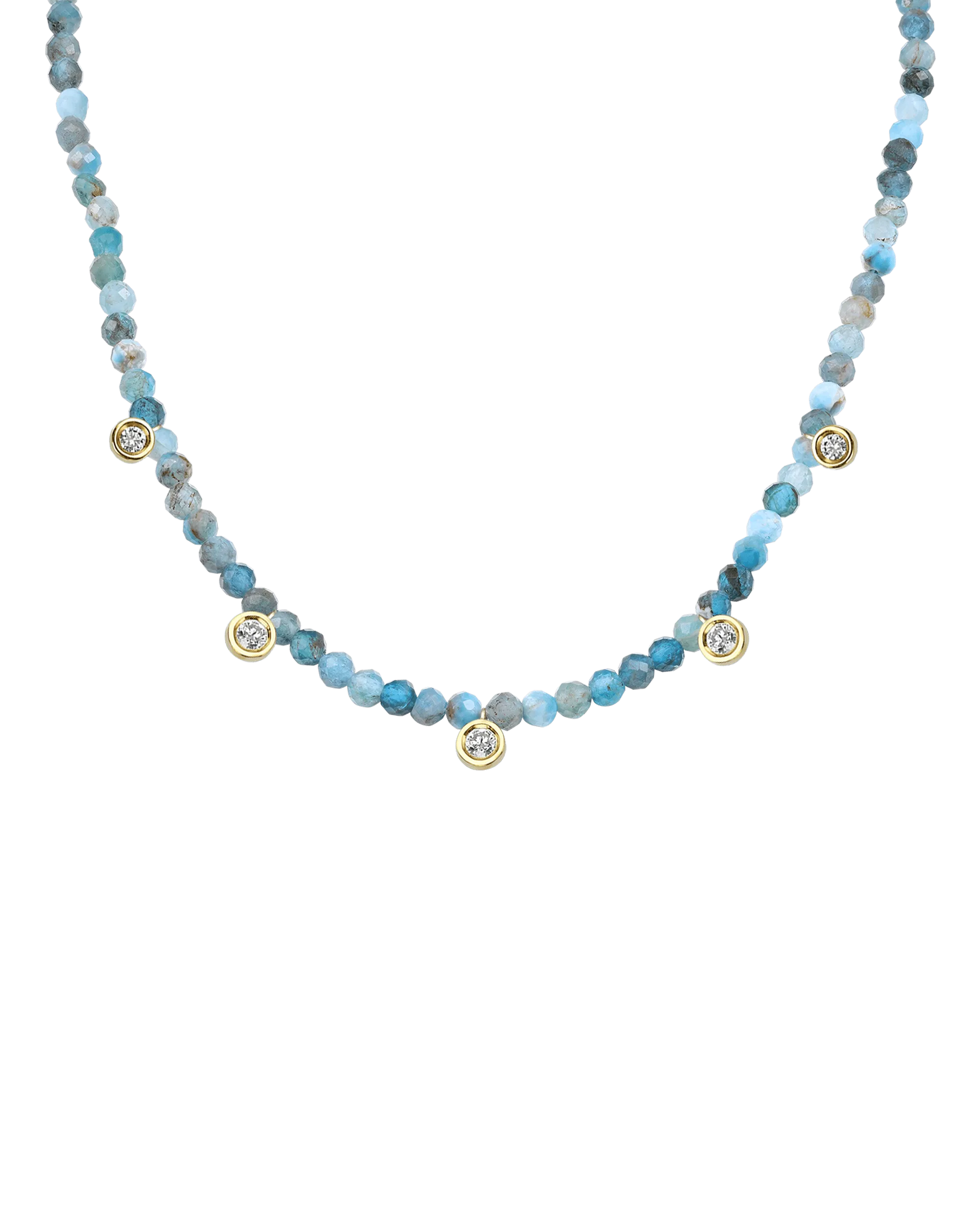 Apatite Gemstone & Five diamonds Necklace - 14K White Gold