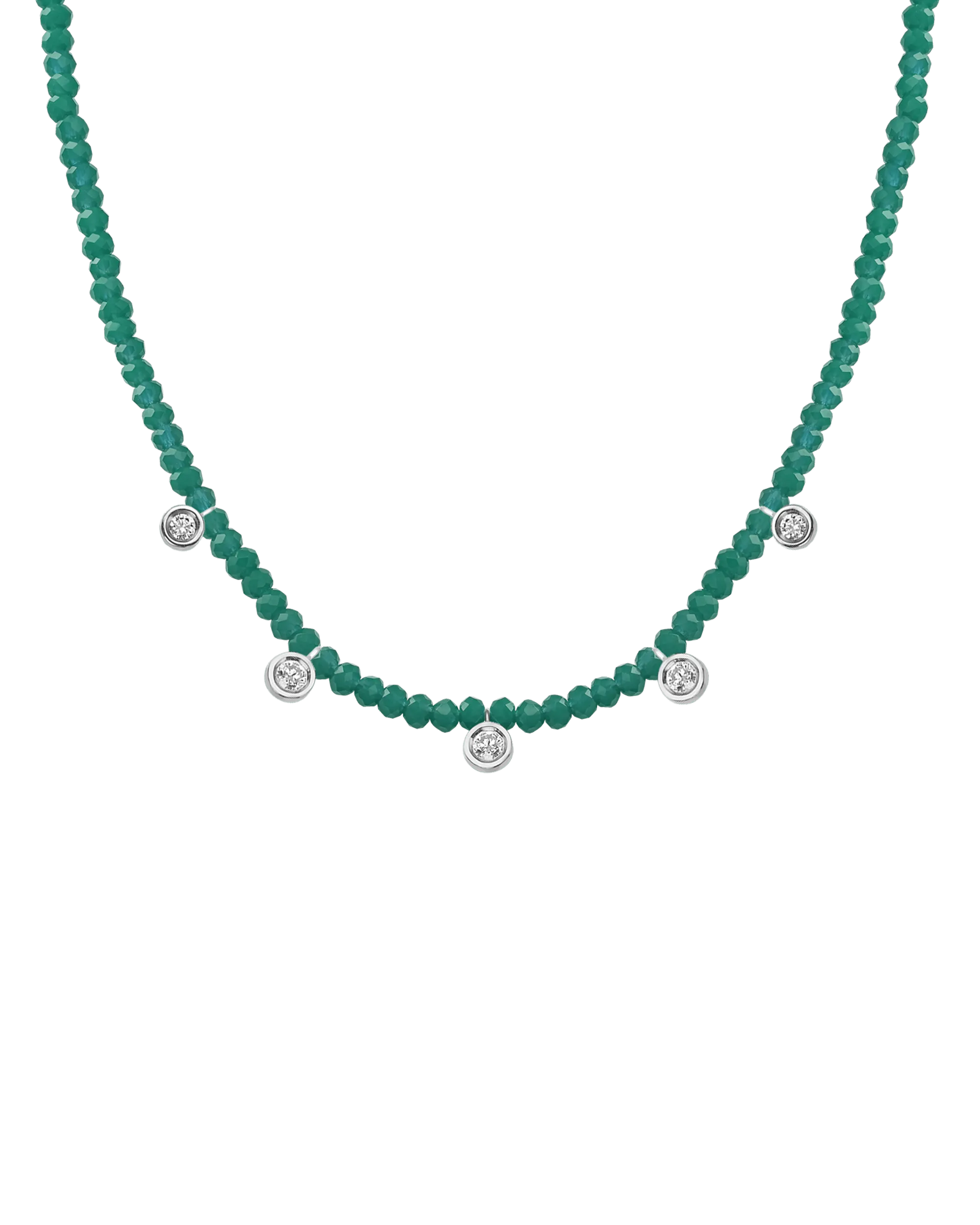 Apatite Gemstone & Five diamonds Necklace - 14K White Gold