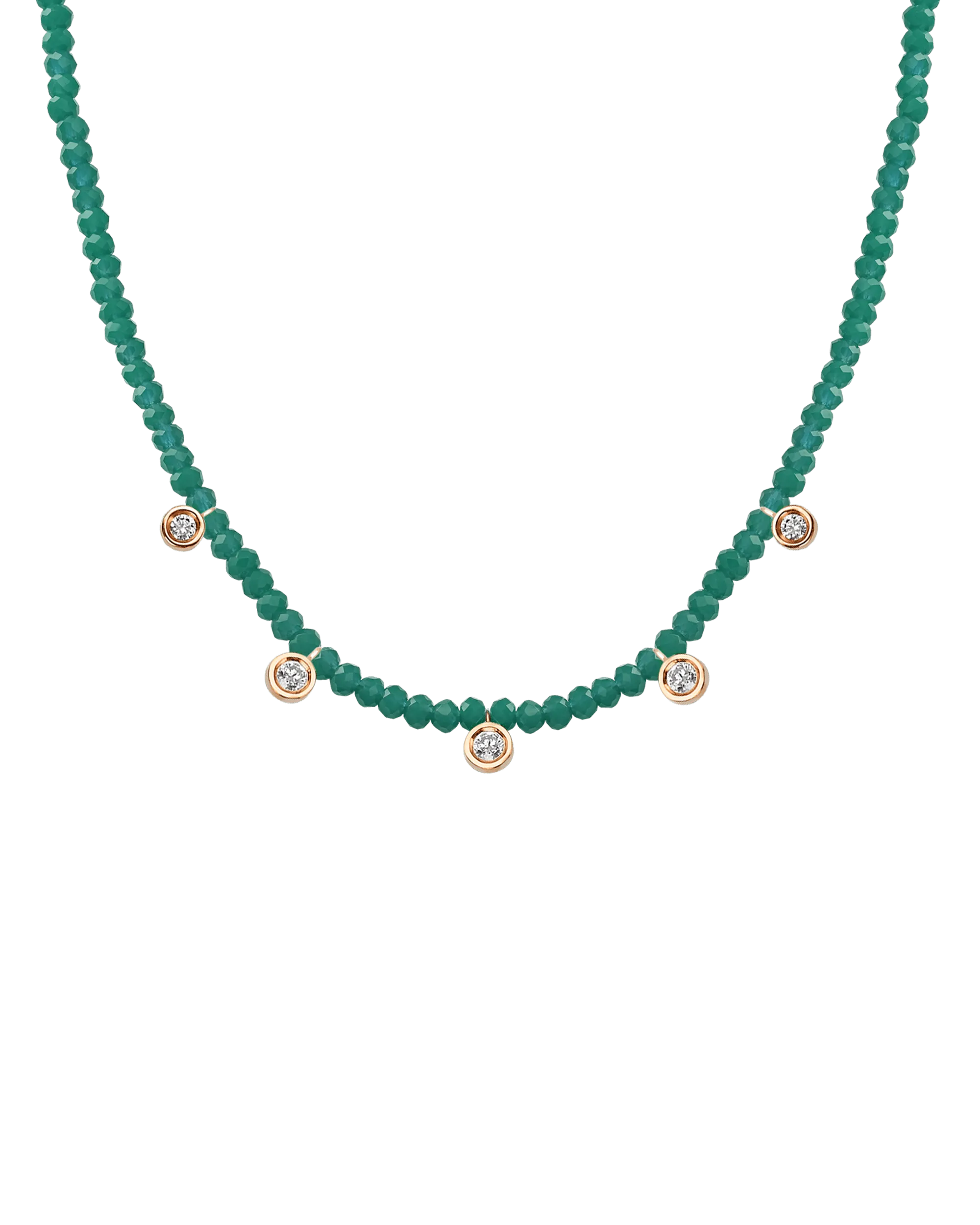 Apatite Gemstone & Five diamonds Necklace - 14K White Gold