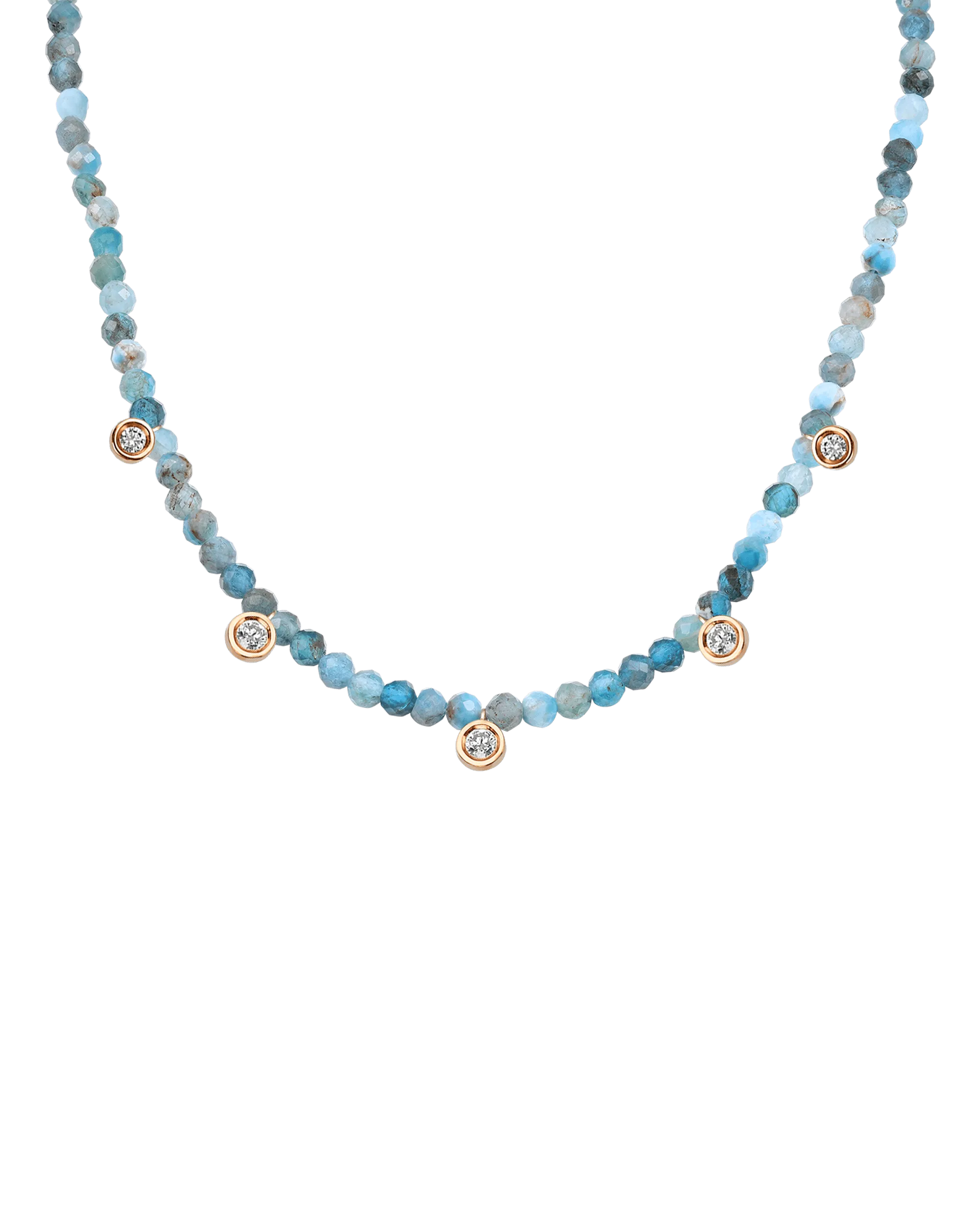 Apatite Gemstone & Five diamonds Necklace - 14K White Gold