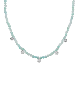 Apatite Gemstone & Five diamonds Necklace - 14K White Gold