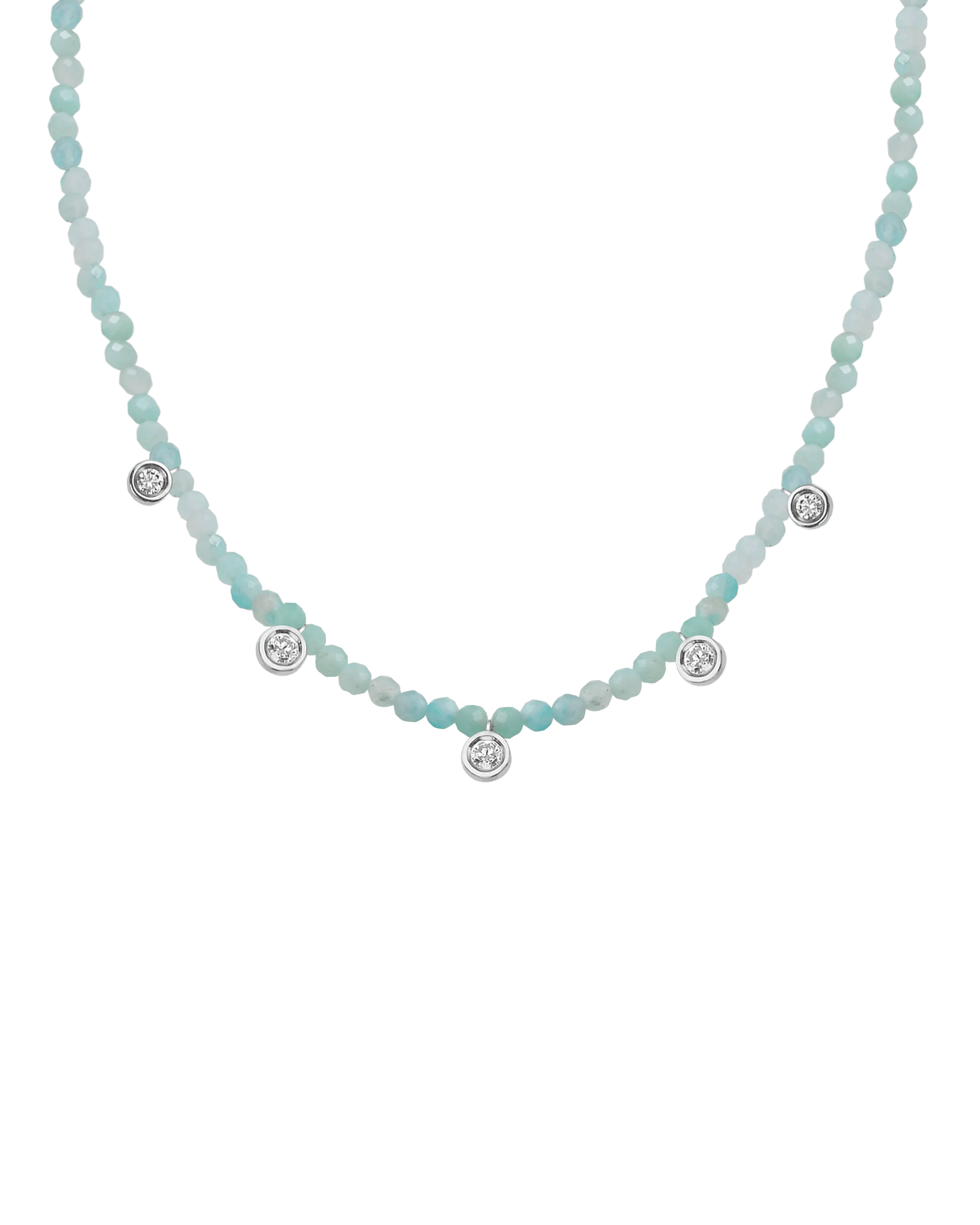 Apatite Gemstone & Five diamonds Necklace - 14K White Gold