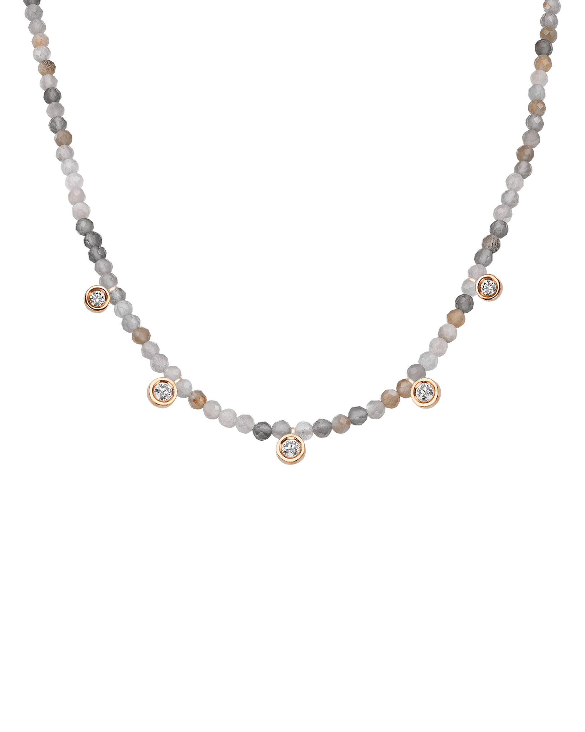 Apatite Gemstone & Five diamonds Necklace - 14K White Gold