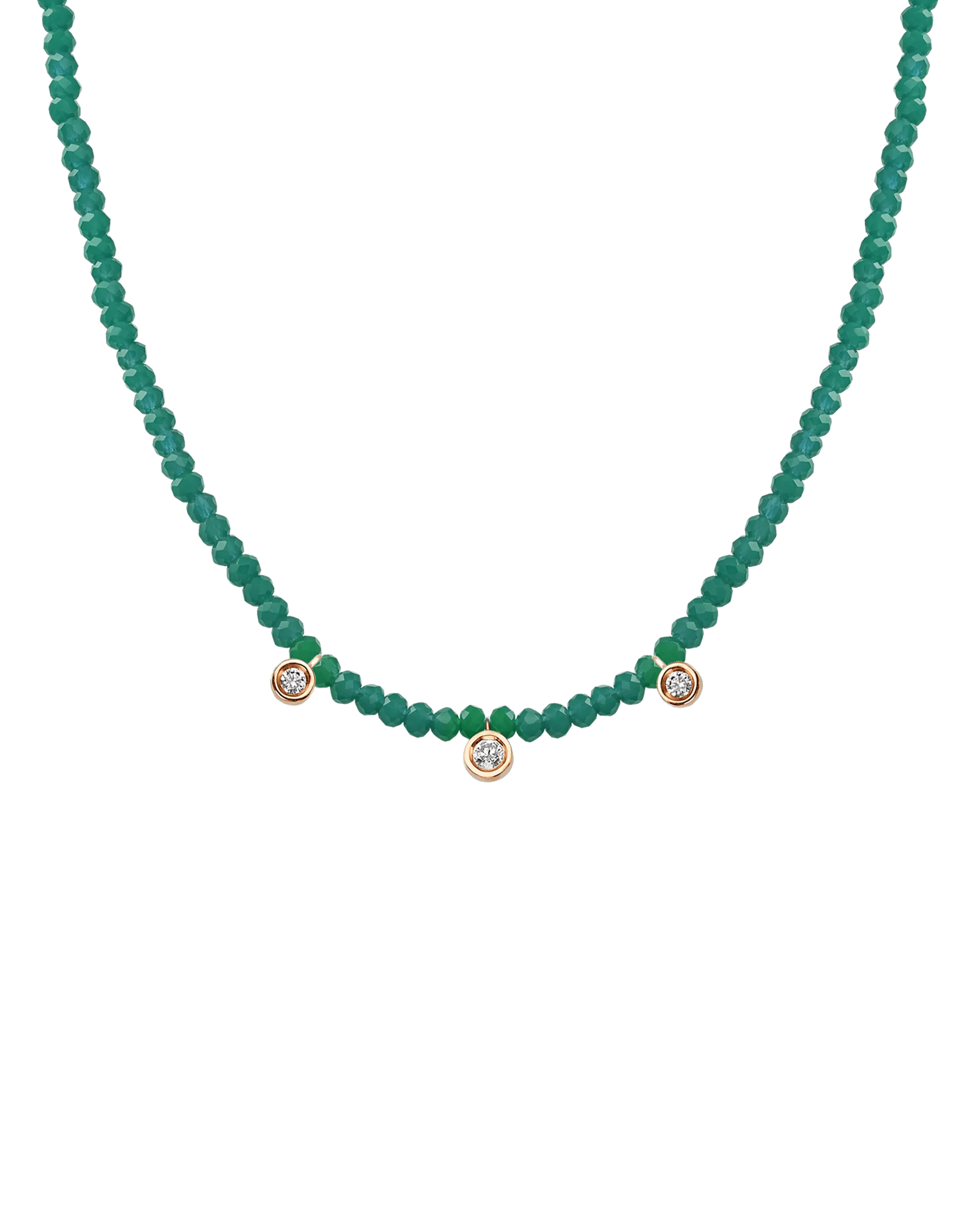 Apatite Gemstone & Three diamonds Necklace - 14K Rose Gold