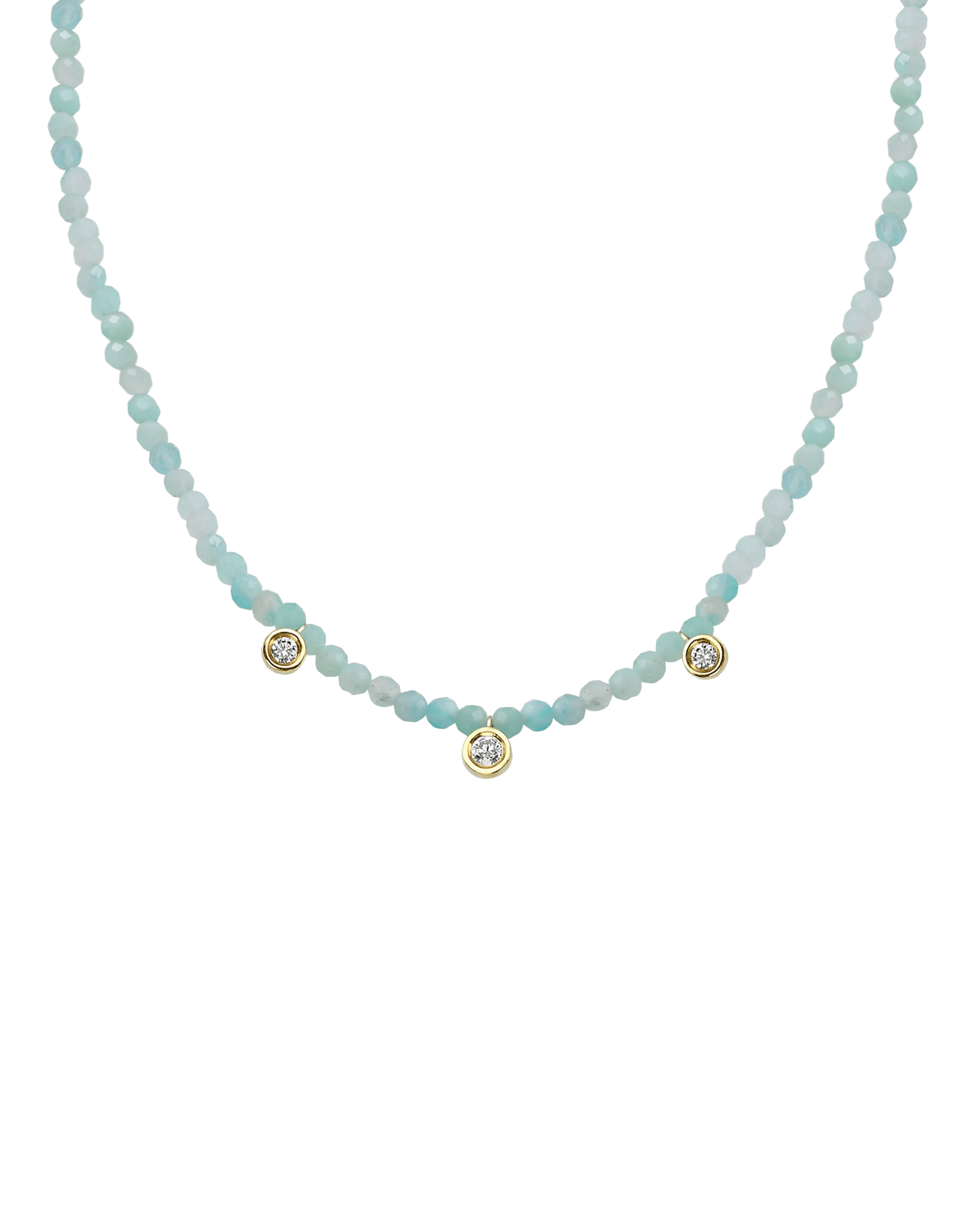 Apatite Gemstone & Three diamonds Necklace - 14K Rose Gold