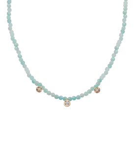 Apatite Gemstone & Three diamonds Necklace - 14K Rose Gold