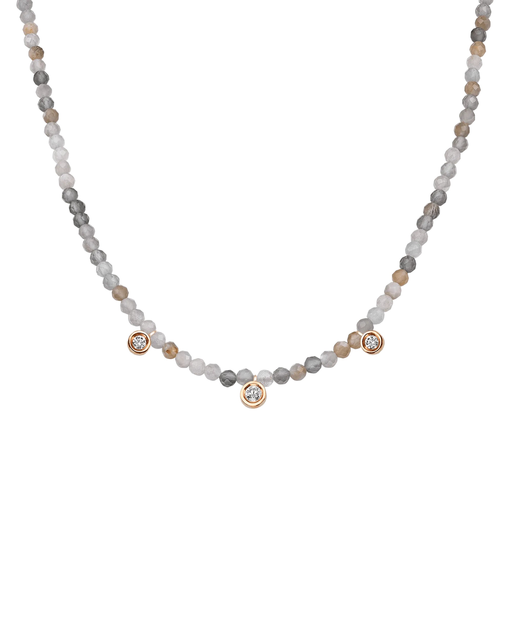 Apatite Gemstone & Three diamonds Necklace - 14K Rose Gold