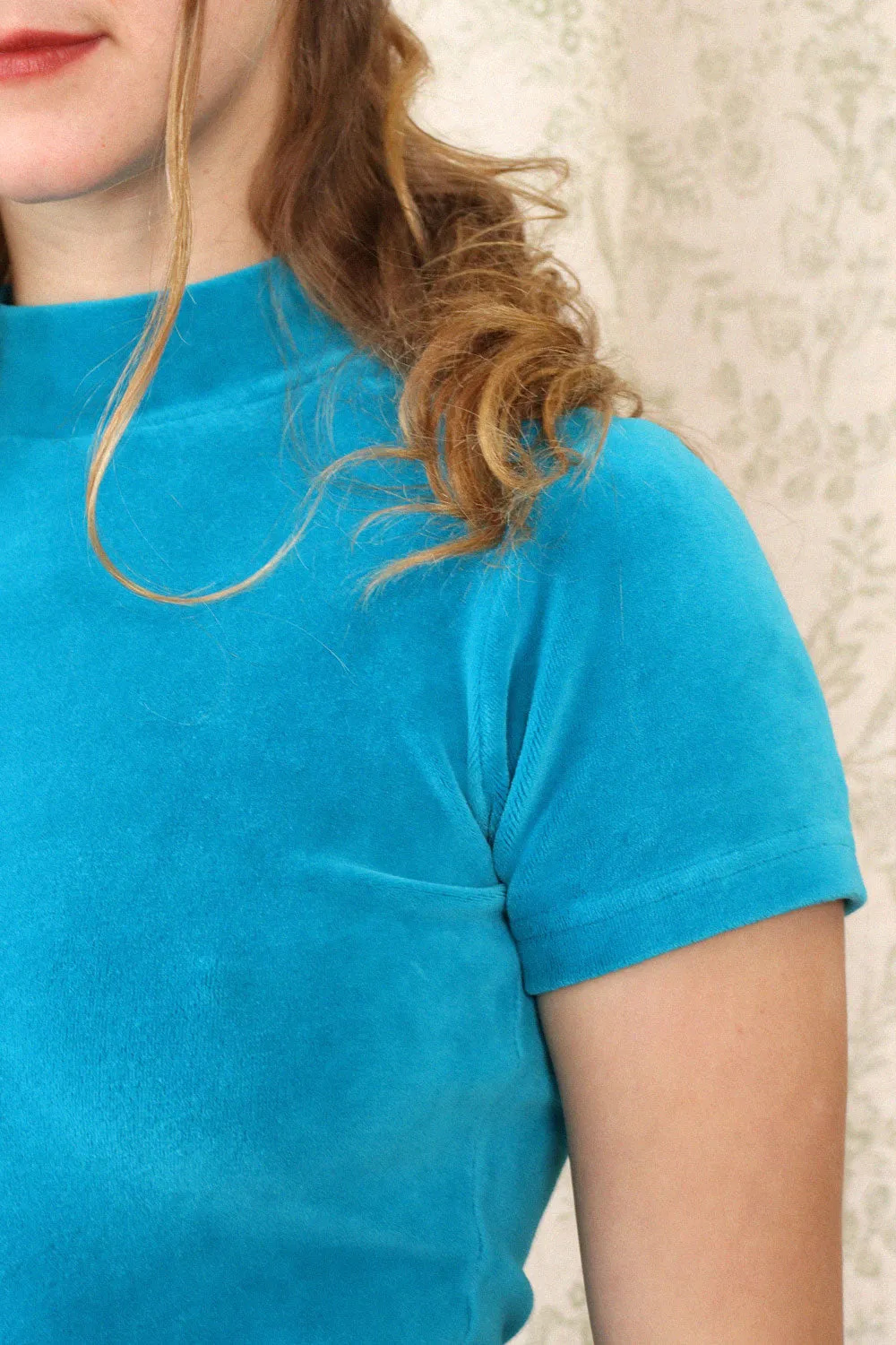 Aqua Velour Mockneck Top S