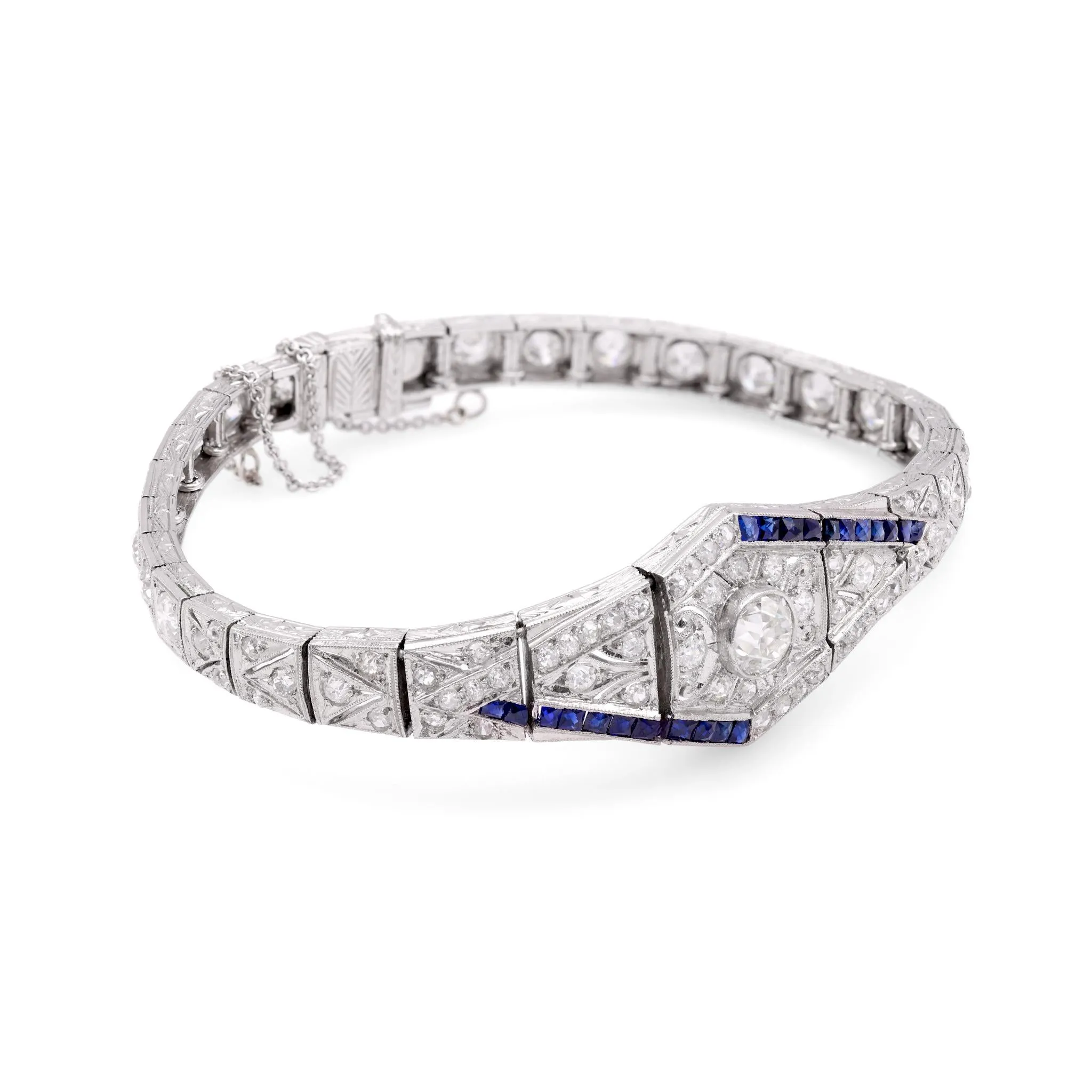 Art Deco Diamond Sapphire Platinum Bracelet