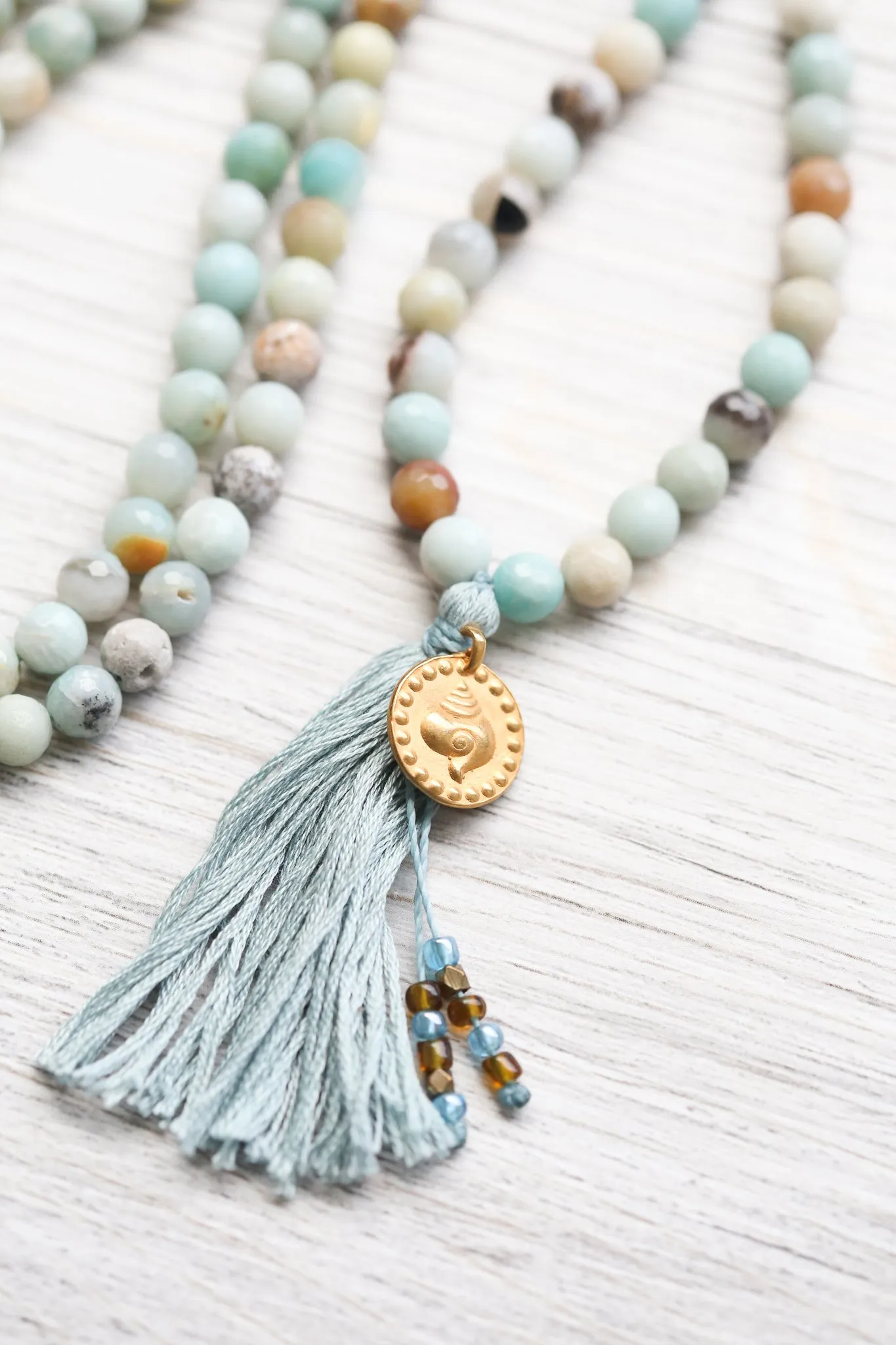 Auspicious Shell Aquatic Amazonite Mala