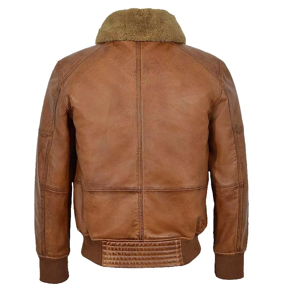 Aviator Shearling Brown Bomber Leather VTG Jacket Mens