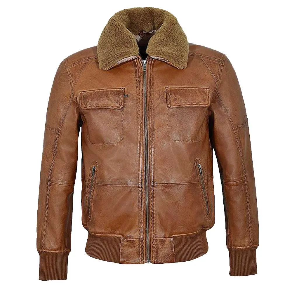 Aviator Shearling Brown Bomber Leather VTG Jacket Mens