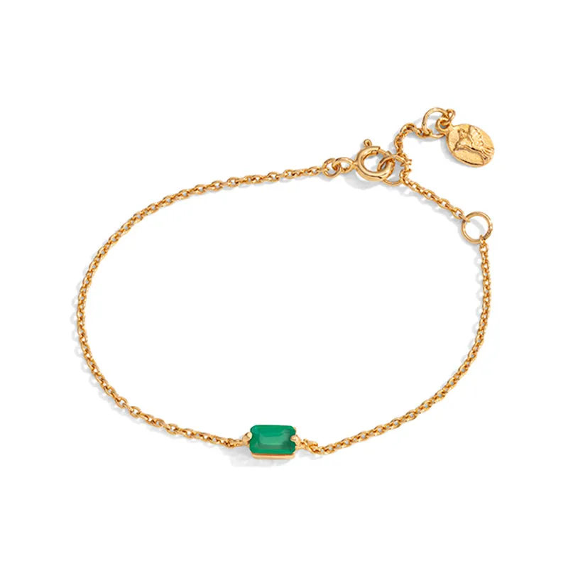 Baguette Mini Bracelet, Green Onyx, 9kt Yellow Gold