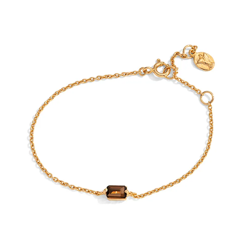 Baguette Mini Bracelet, Smokey Quartz, 9kt Yellow Gold