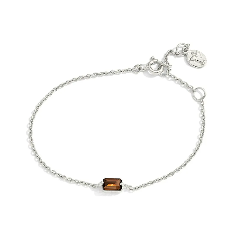 Baguette Mini Bracelet, Smokey Quartz, Silver