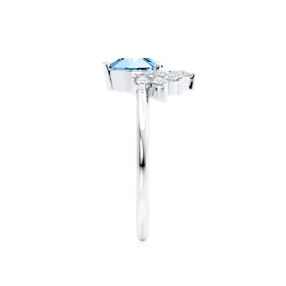 BALLET - Chatham® Pear Aqua Spinel & Diamond Half Halo Tiara Ring Platinum 950