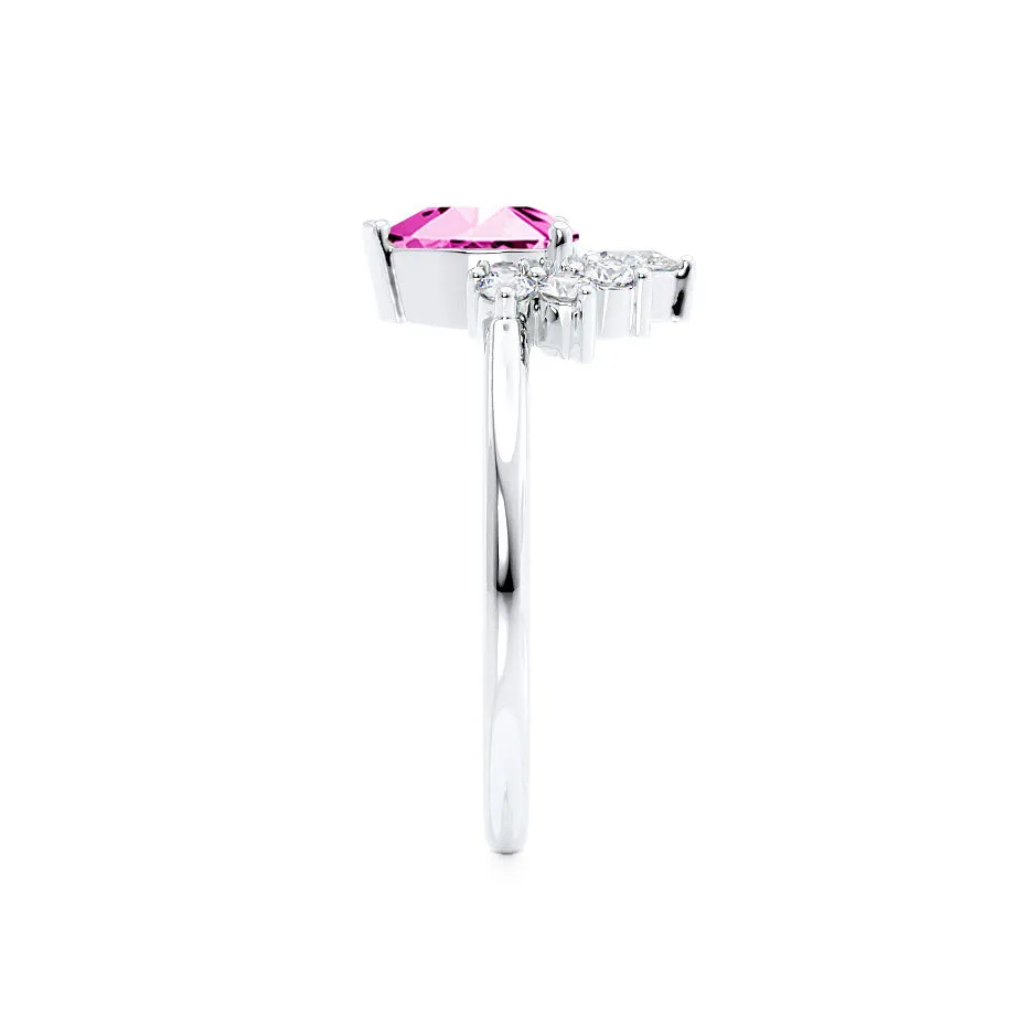 BALLET - Chatham® Pear Pink Sapphire & Diamond Half Halo Tiara Ring Platinum 950