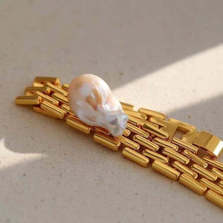 Baroque Pearl Long Tassel Watch Chain Bracelet