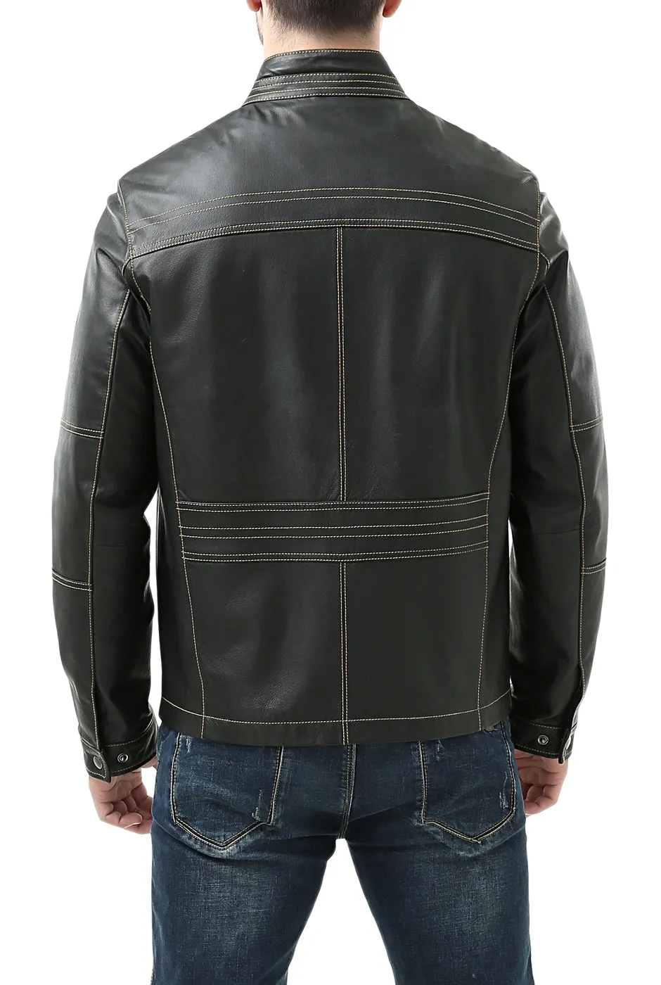 BGSD Monogram Collection Men Cowhide Leather Motorcycle Jacket