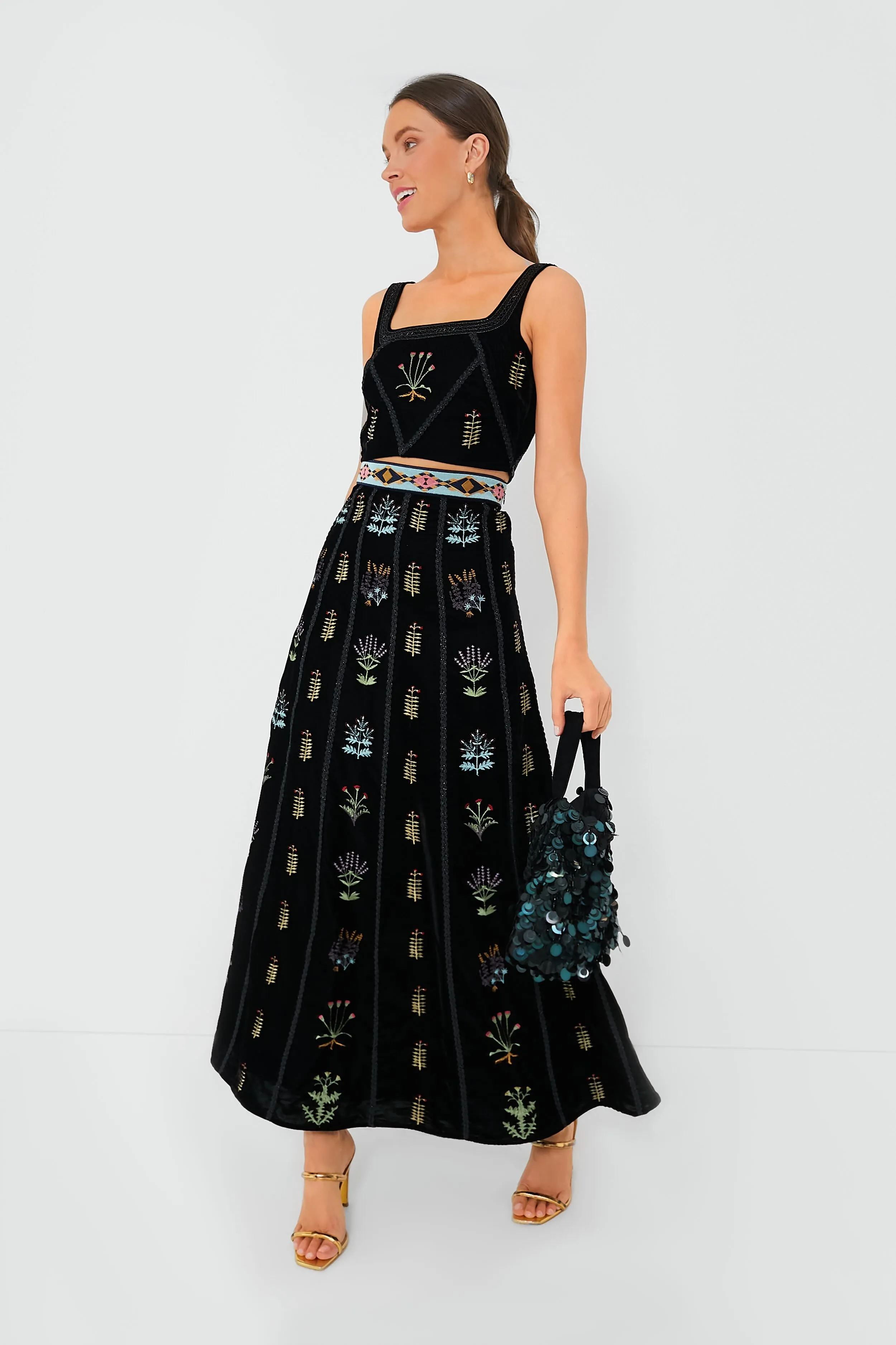 Black Camille Agra Embroidered Skirt