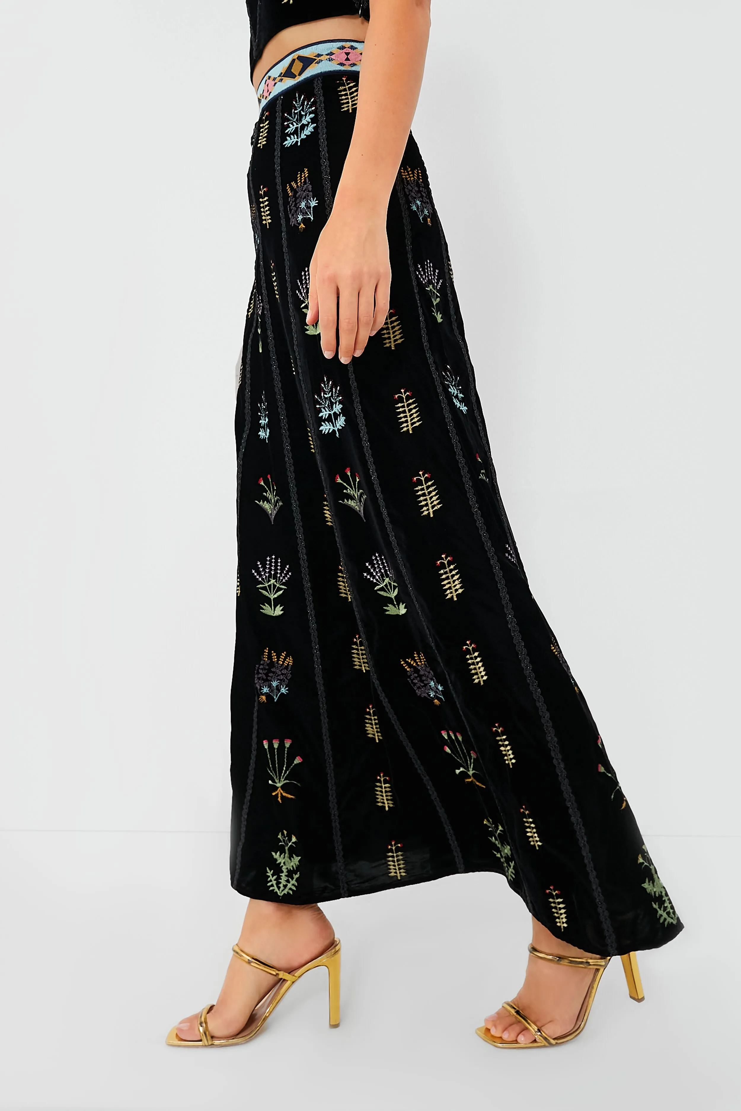 Black Camille Agra Embroidered Skirt